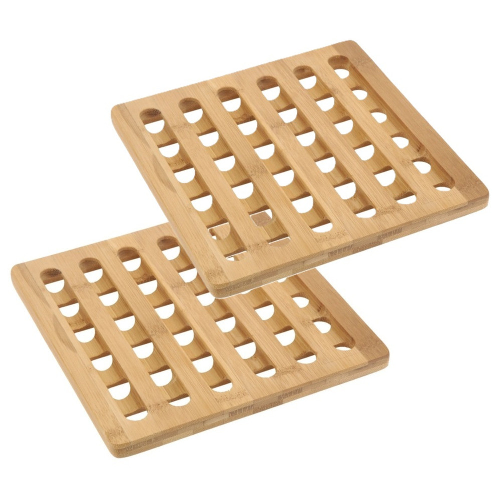 Merkloos Pannenonderzetter - 2x - bamboe hout - L20 x B20 x H1 cm - hittebestendig -