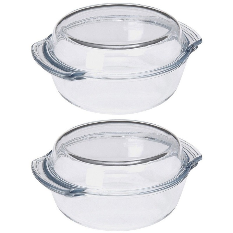 Merkloos 2x Glazen ovenschalen met deksel 20 cm -