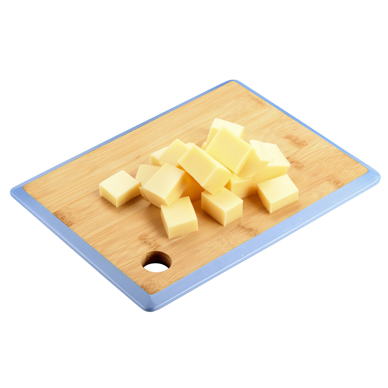 Kesper Keuken voedsel bereiden snijplank - 27 x 19 cm - bamboe hout - blauwe rand -