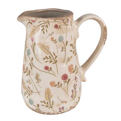 Clayre & Eef Decoratie Kan 16x11x18 cm Roze Beige Keramiek Bloemen
