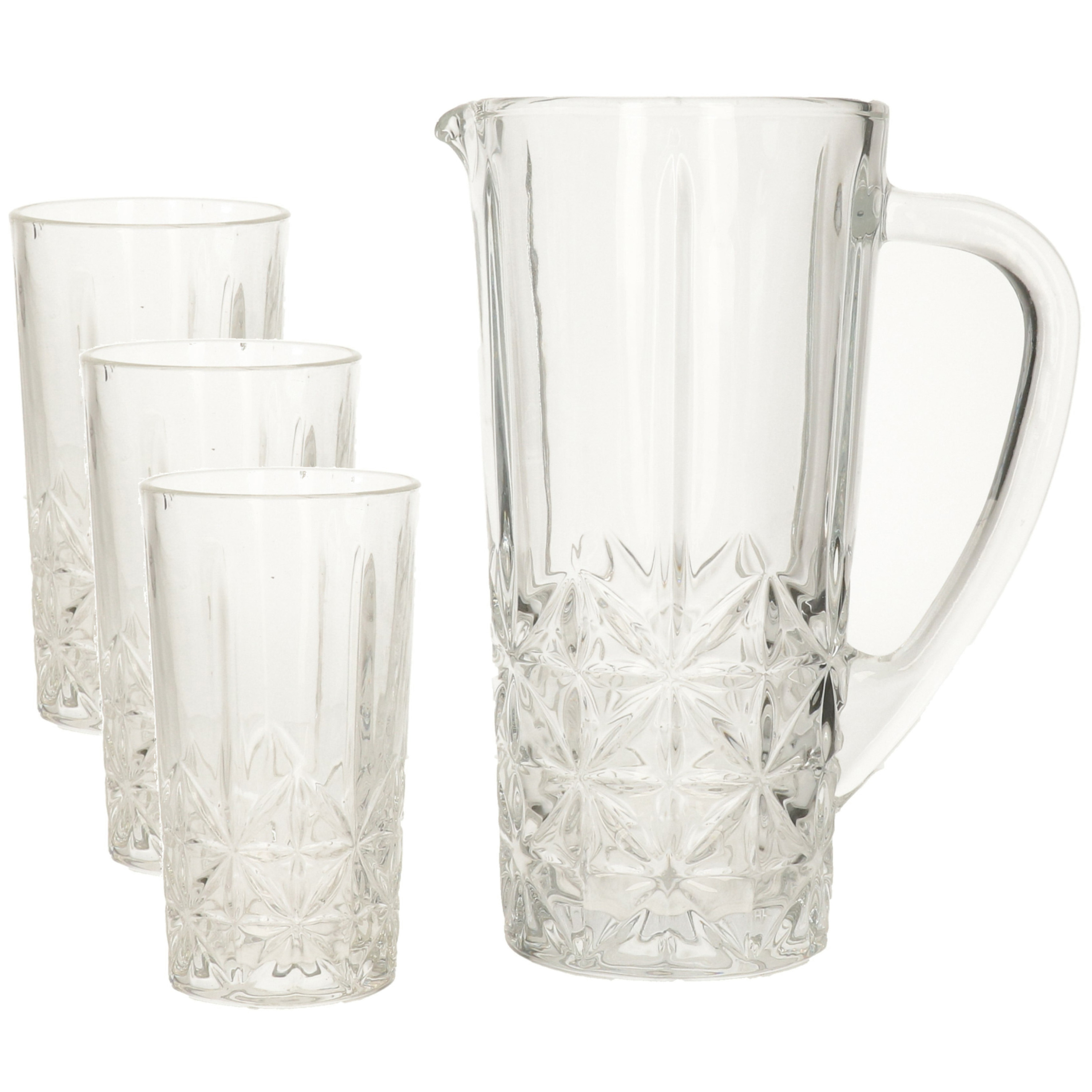Vivalto Glazen schenkkan/karaf 1liter 25 x 16 cm met 6 drinkglazen van 250 ML -