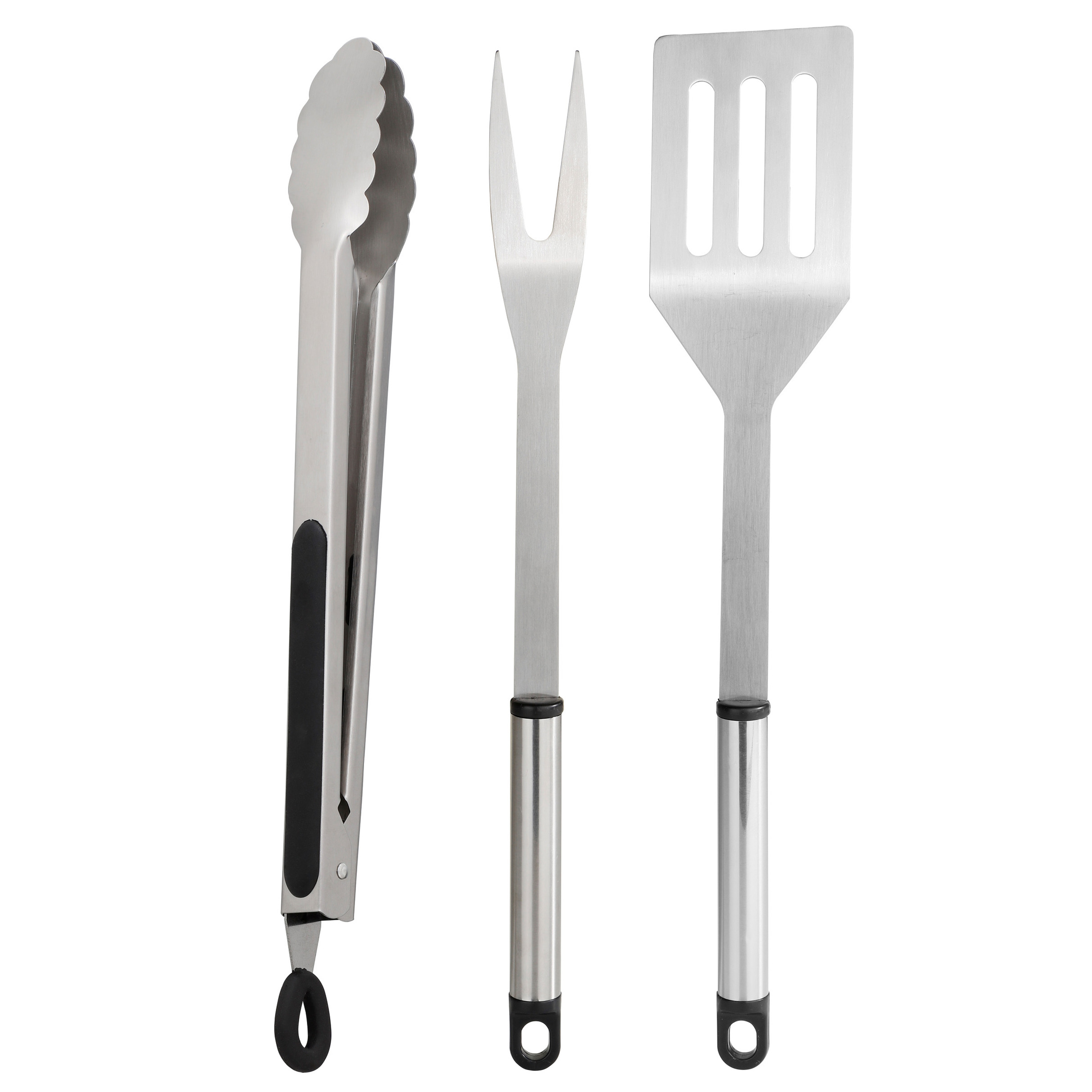 Merkloos BBQ/barbecue gereedschap set - 3-delig - RVS - grill tangen/spatels -