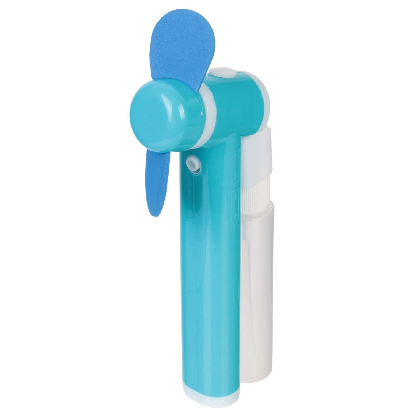Merkloos Hand ventilator met water verdamper - blauw - 19 cm - Verkoeling -