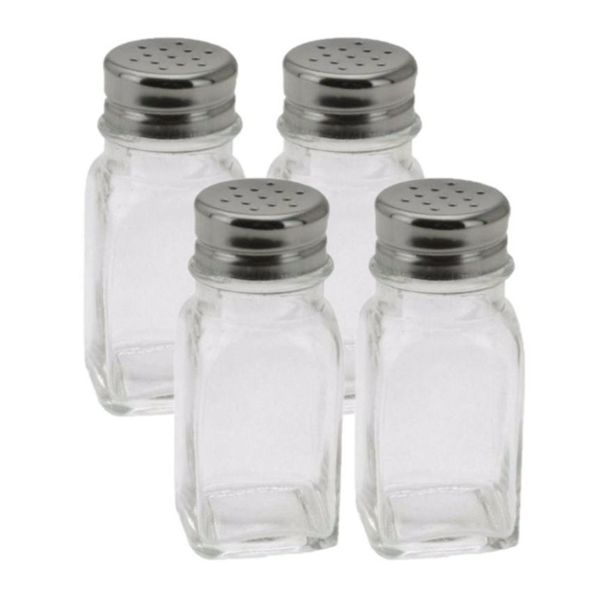 Merkloos Peper en zout setje - 4-delig - vaatjes - 9 cm - glas/chrome -