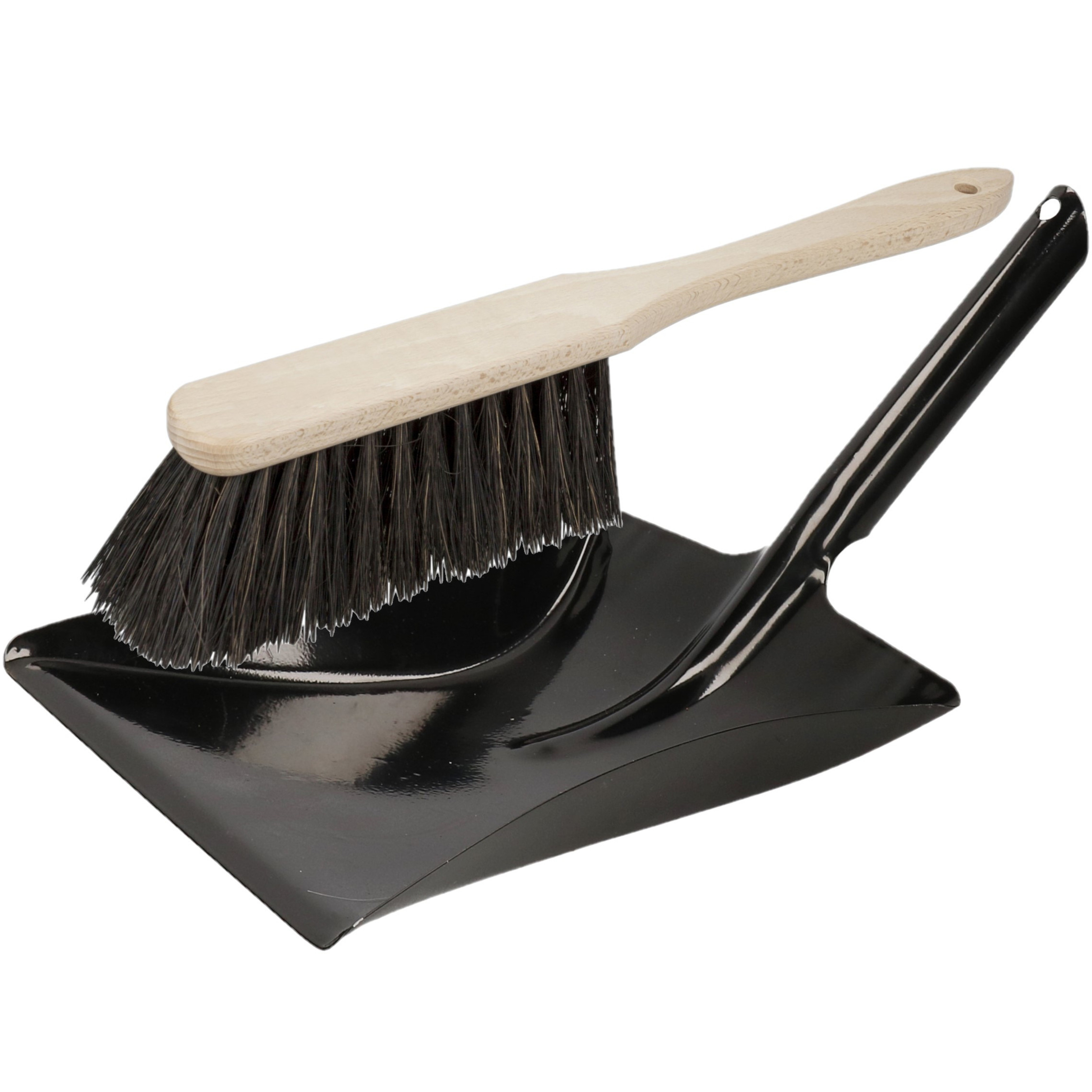 Shoppartners Stoffer en blik zwart van metaal/Arenga vezel /hout met lange steel voor binnen -