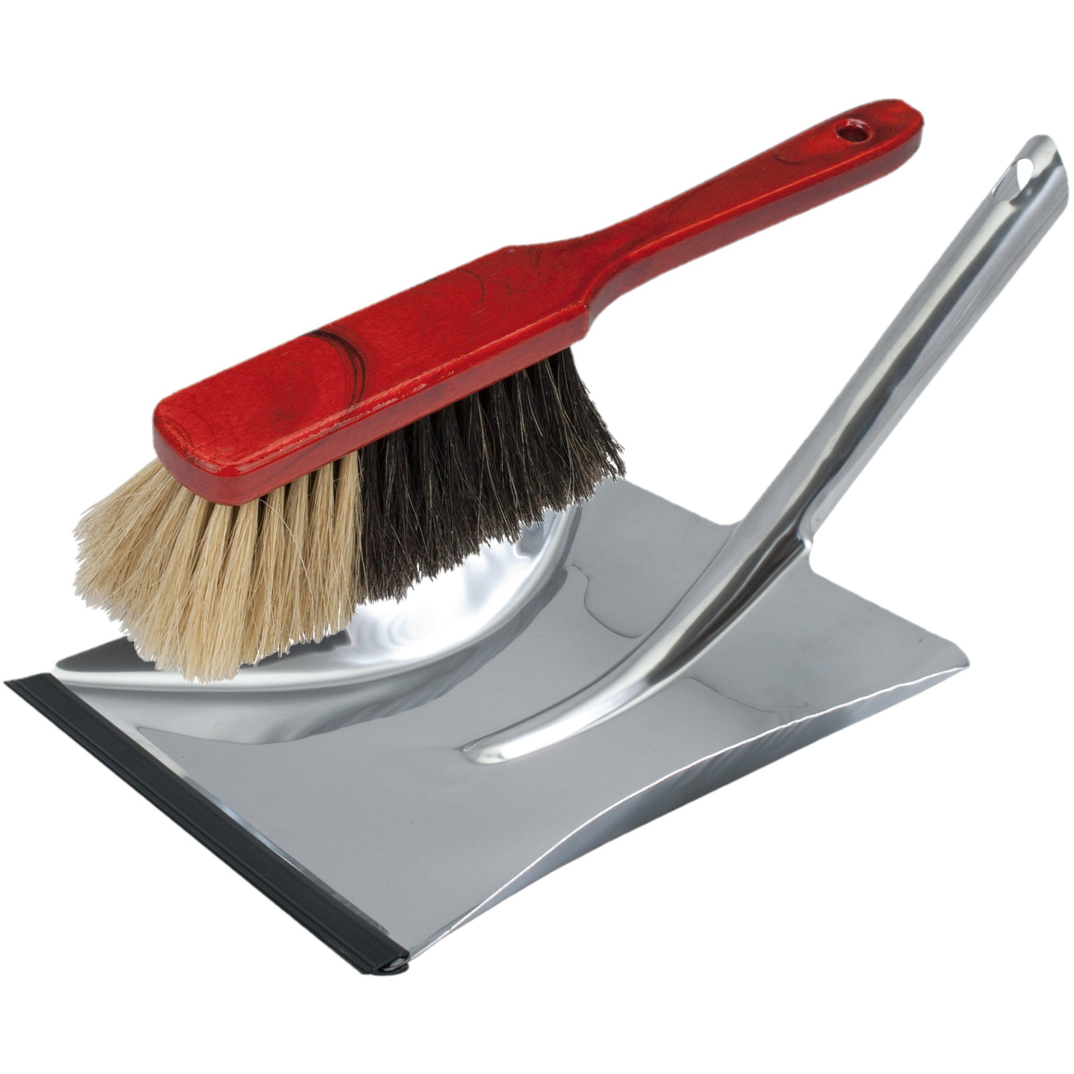 Shoppartners Stoffer en blik zilver van RVS/mahonie hout inclusief lip voor binnen -