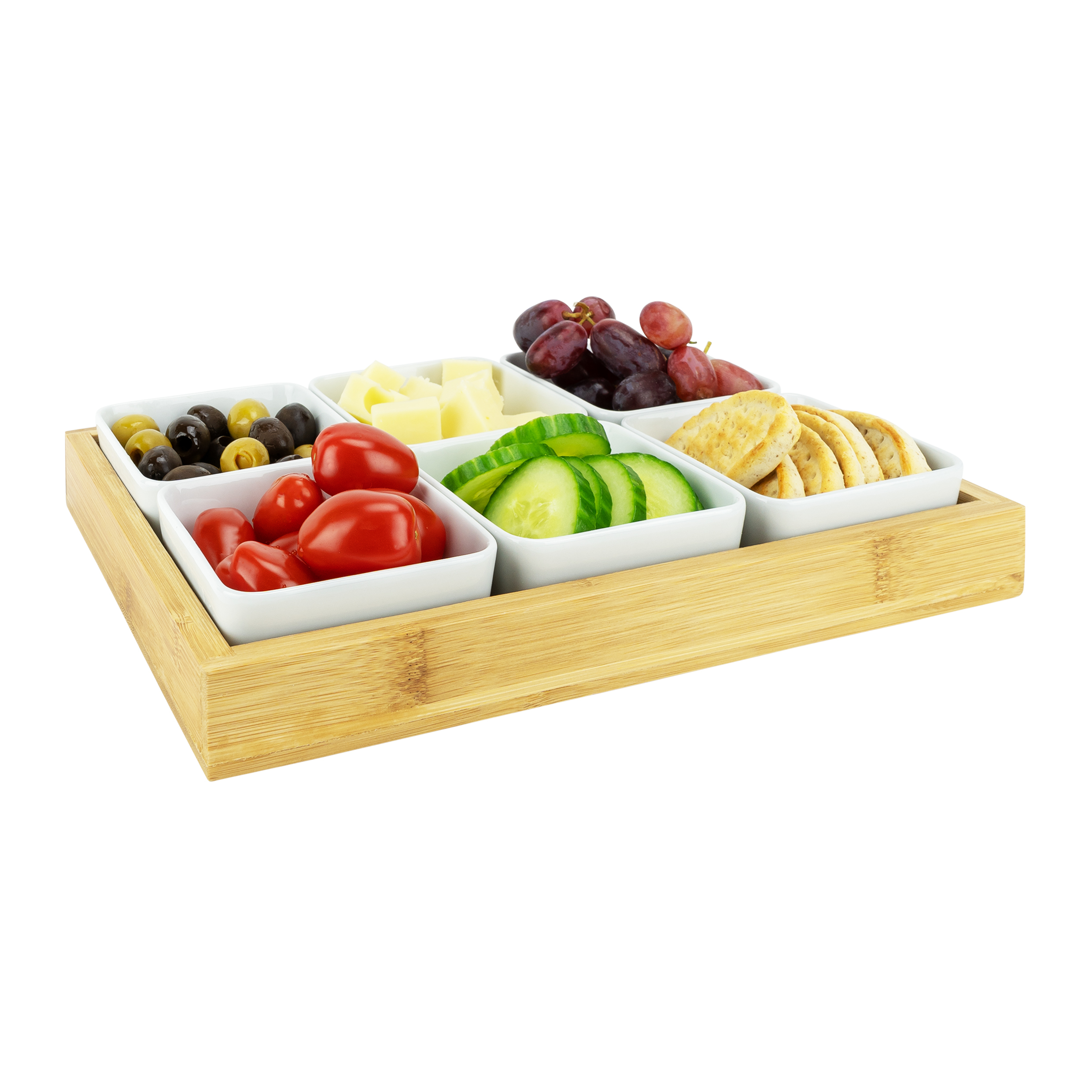 Krumble Tapasplank van hout met 6 schaaltjes - Keramiek