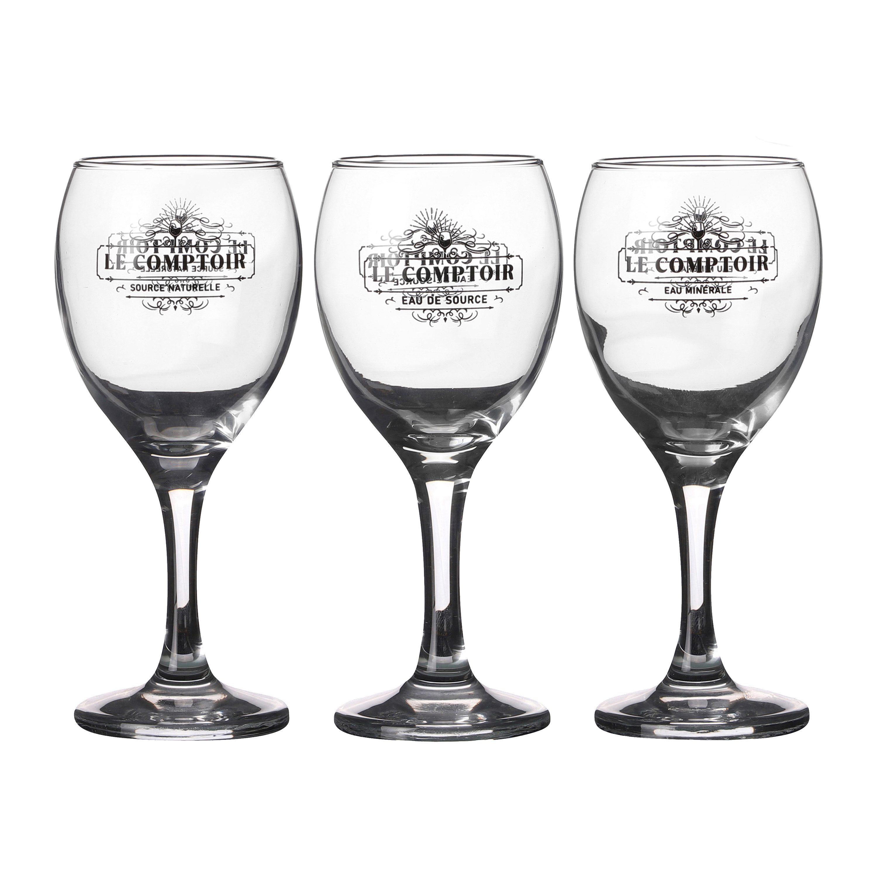 Urban Living rode wijnglazen Comptoir - gedecoreerd glas - 3x stuks - 245 ml -
