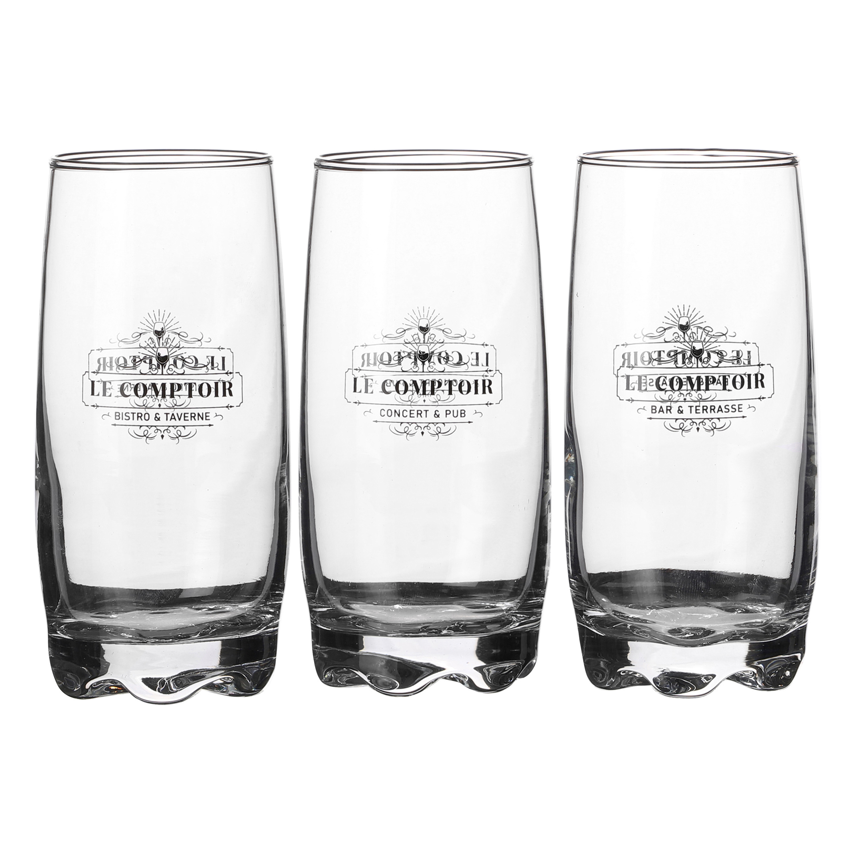 Urban Living longdrink/water/drinkglazen Comptoir - gedecoreerd glas - 3x stuks - 390 ml -