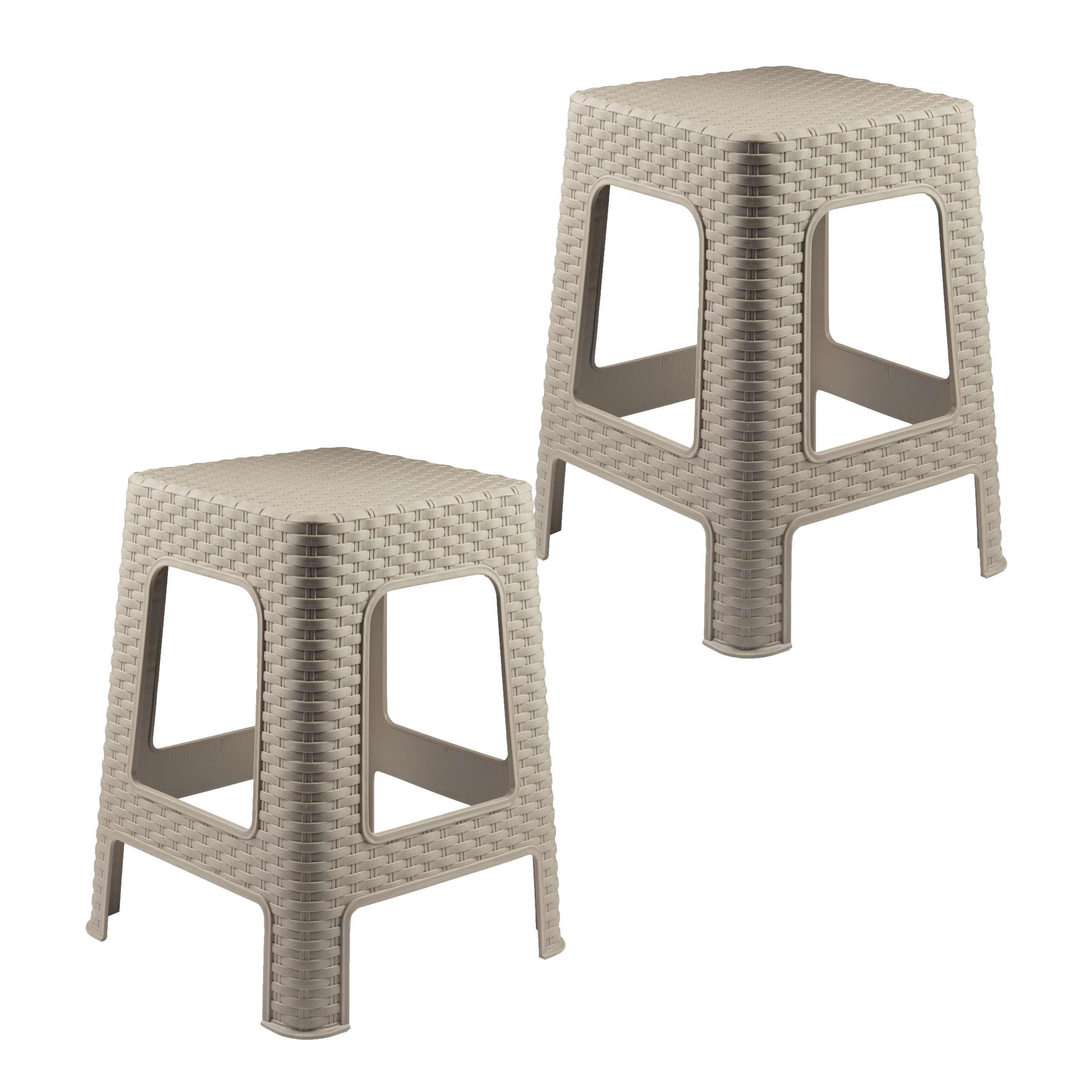 PlasticForte Rotan opstapje/zit krukje - 2x - kunststof - beige - x x 45 cm - Keuken/badkamer - Krukjes -