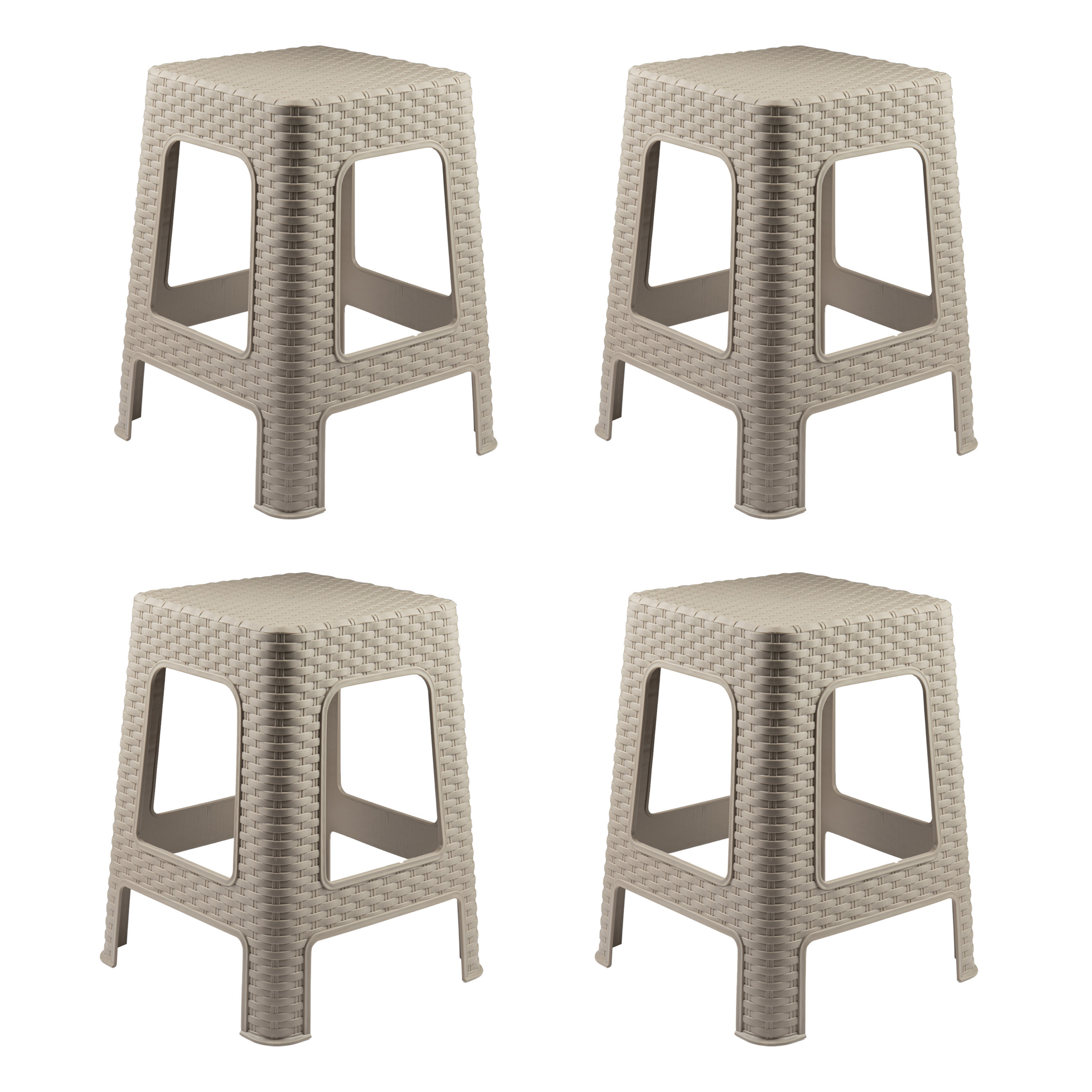 PlasticForte Rotan opstapje/zit krukje - 4x - kunststof - beige - x x 45 cm - Keuken/badkamer - Krukjes -