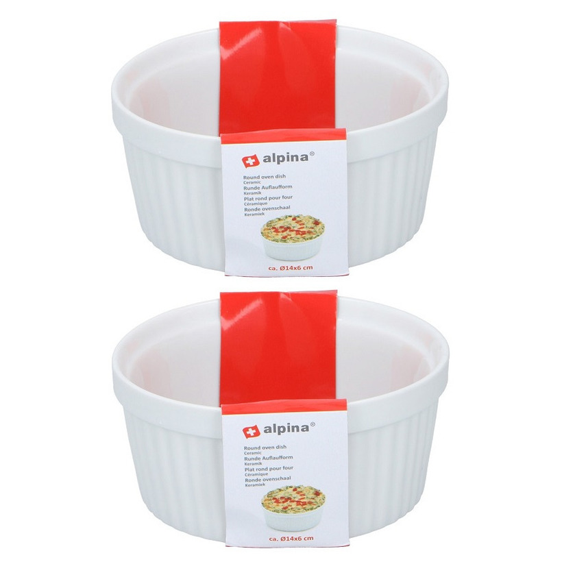 Merkloos Ovenschaaltje - 8x - wit - rond - d14 cm - 1-persoons - ovenschalen/braadslede - ovenschotel schalen -
