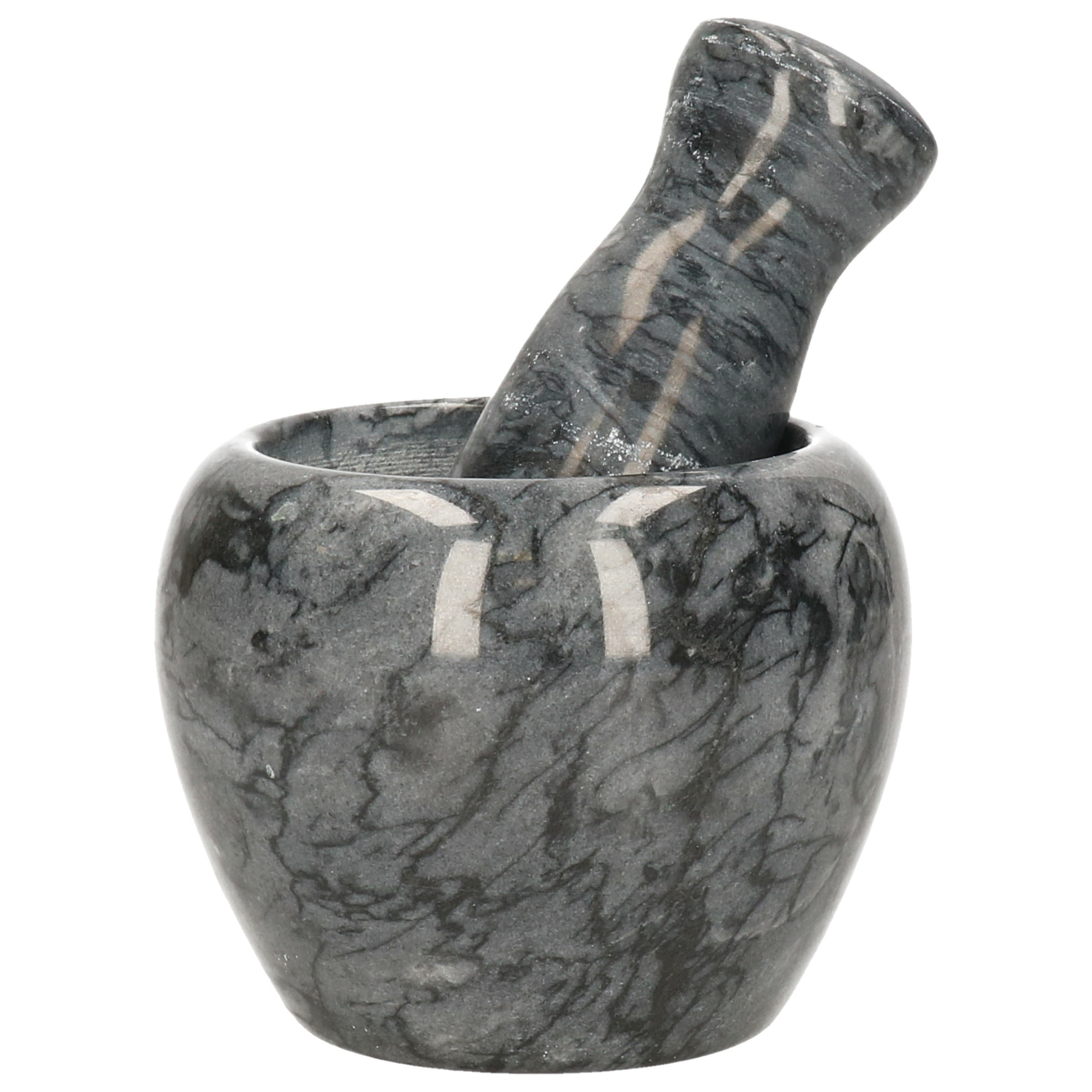 Merkloos Gerimport Vijzel met stamper - zwart - keramiek - D9 cm - marmer look -