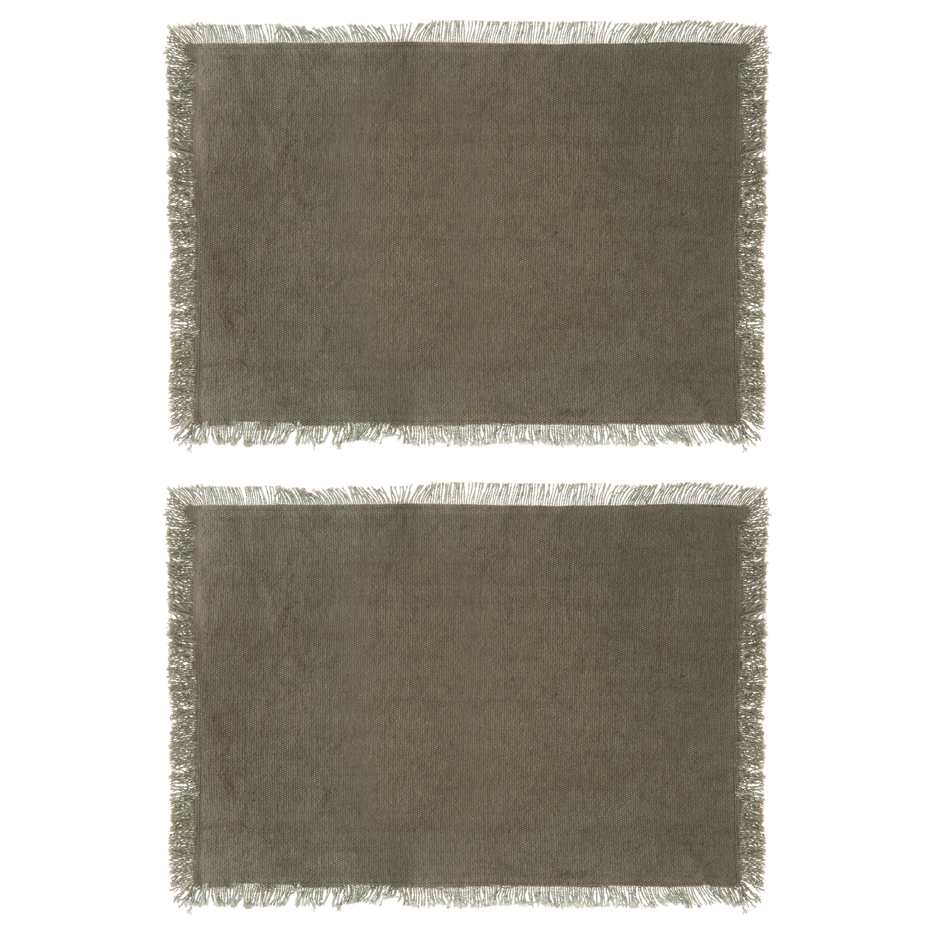 Secret de Gourmet placemats Kenya - 6x - olijfgroen - 45 x 30 cm - katoen - met franjes -