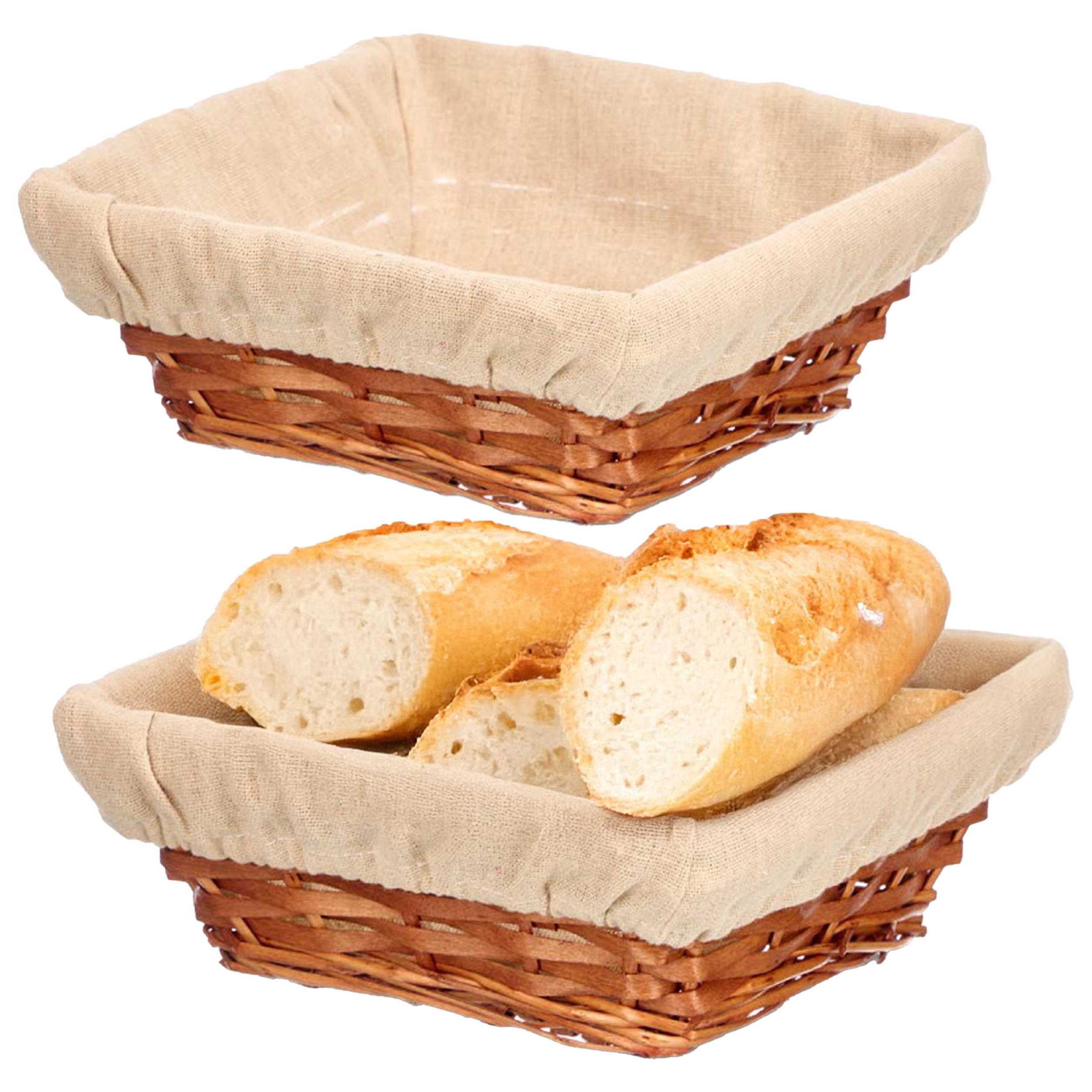 Kipit Broodmandje met stof - 2x - riet/canvas - bruin - 23 x 9 cm - landelijke stijl - Broodjes serv -