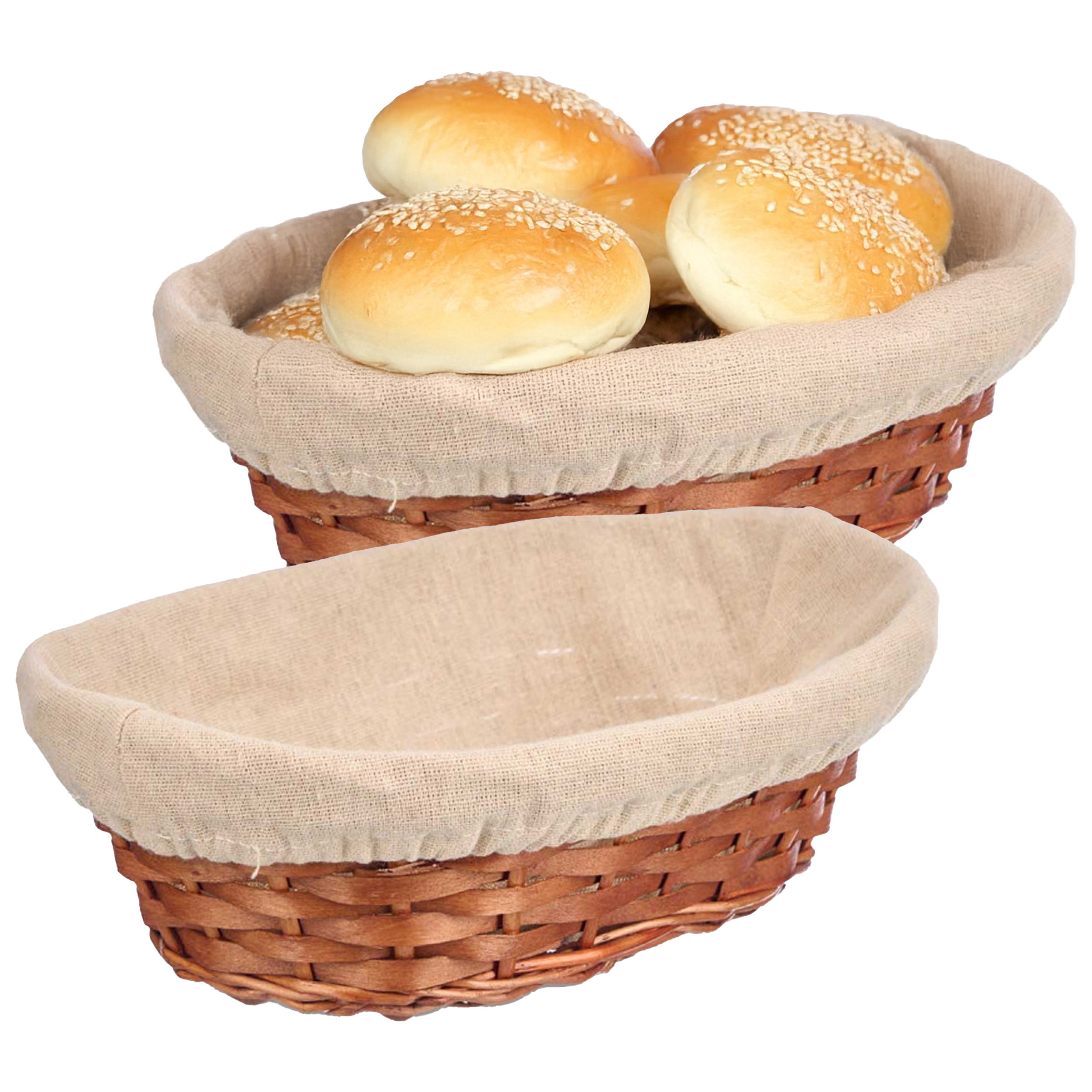 Kipit Broodmandje met stof - 2x - riet/canvas - bruin - 29 x 10 cm - landelijke stijl - Broodjes ser -