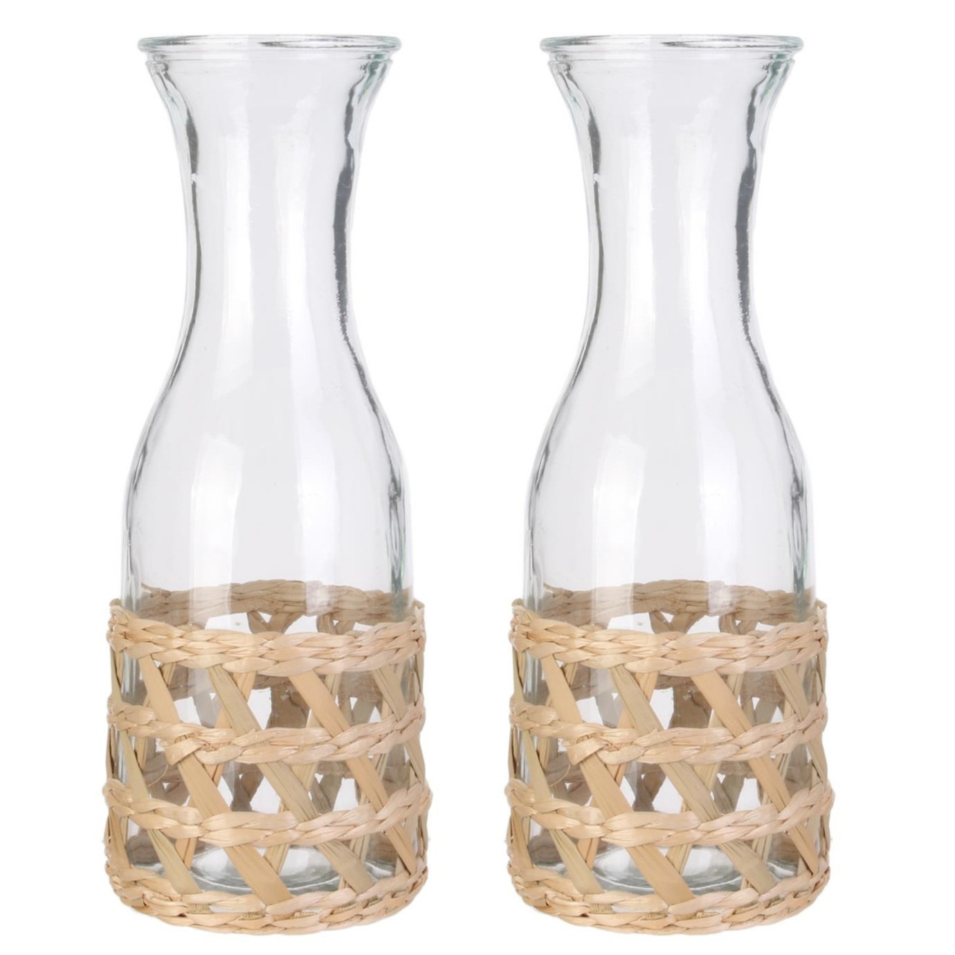Home Deco Factory Sapkan/schenkkan water karaf - 2x - transparant - 1000 ml - glas - 10 x 27 cm -