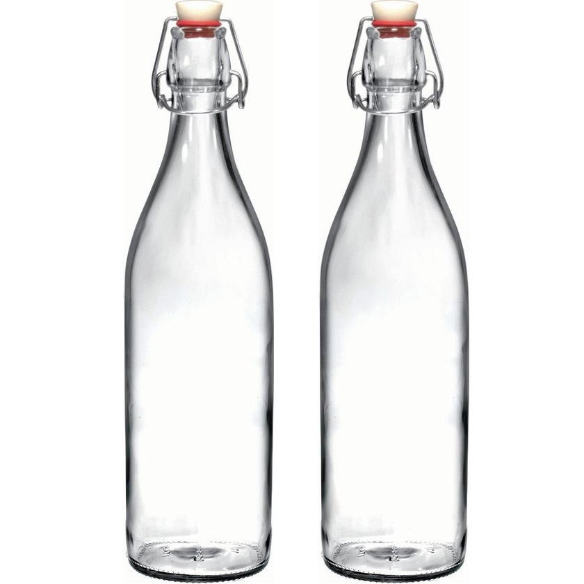 Bormioli Rocco 10x Beugelflessen/weckflessen transparant 1 liter rond -