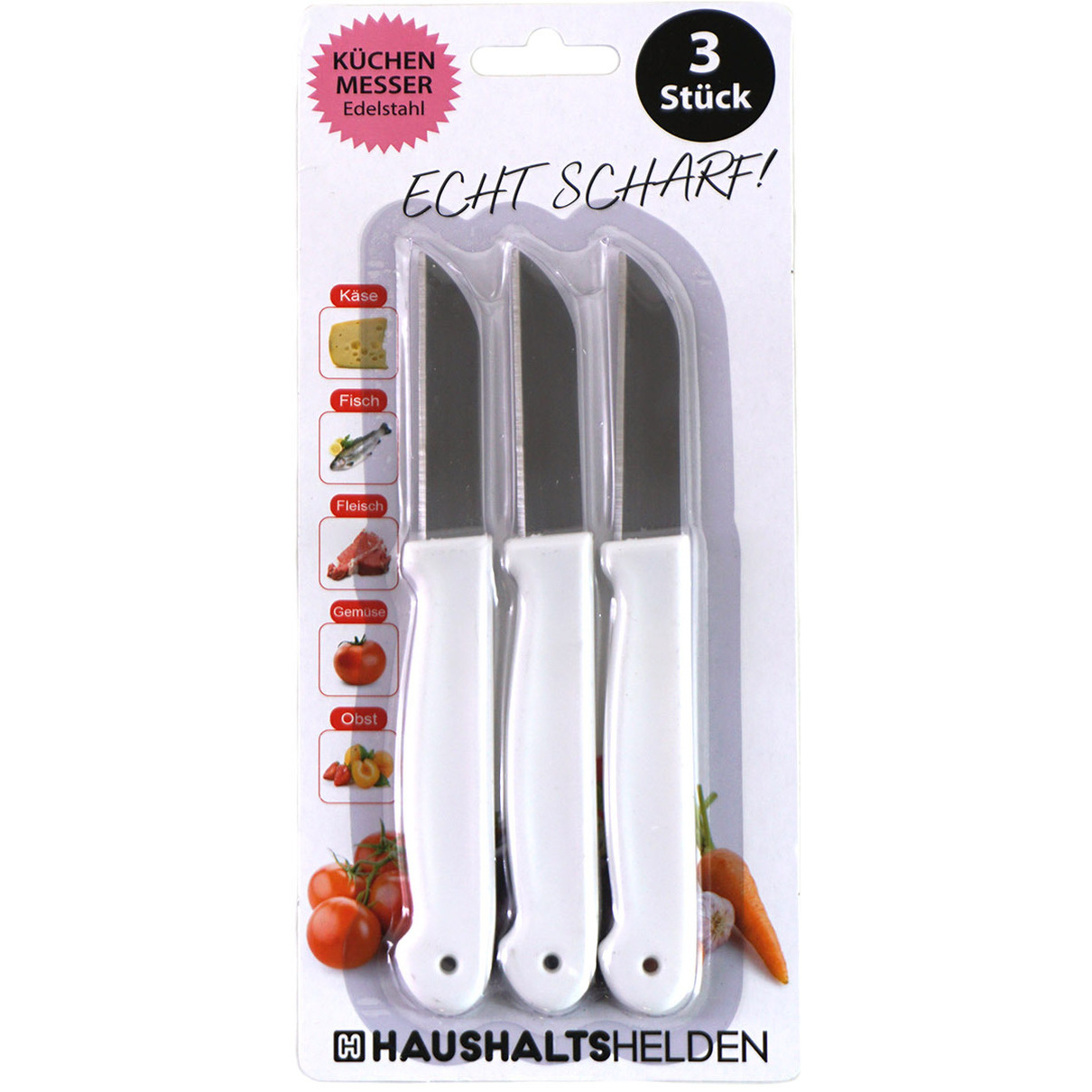 Haushaltshelden keukenmesjes/schilmesjes - 3x - RVS - wit - 16 cm -