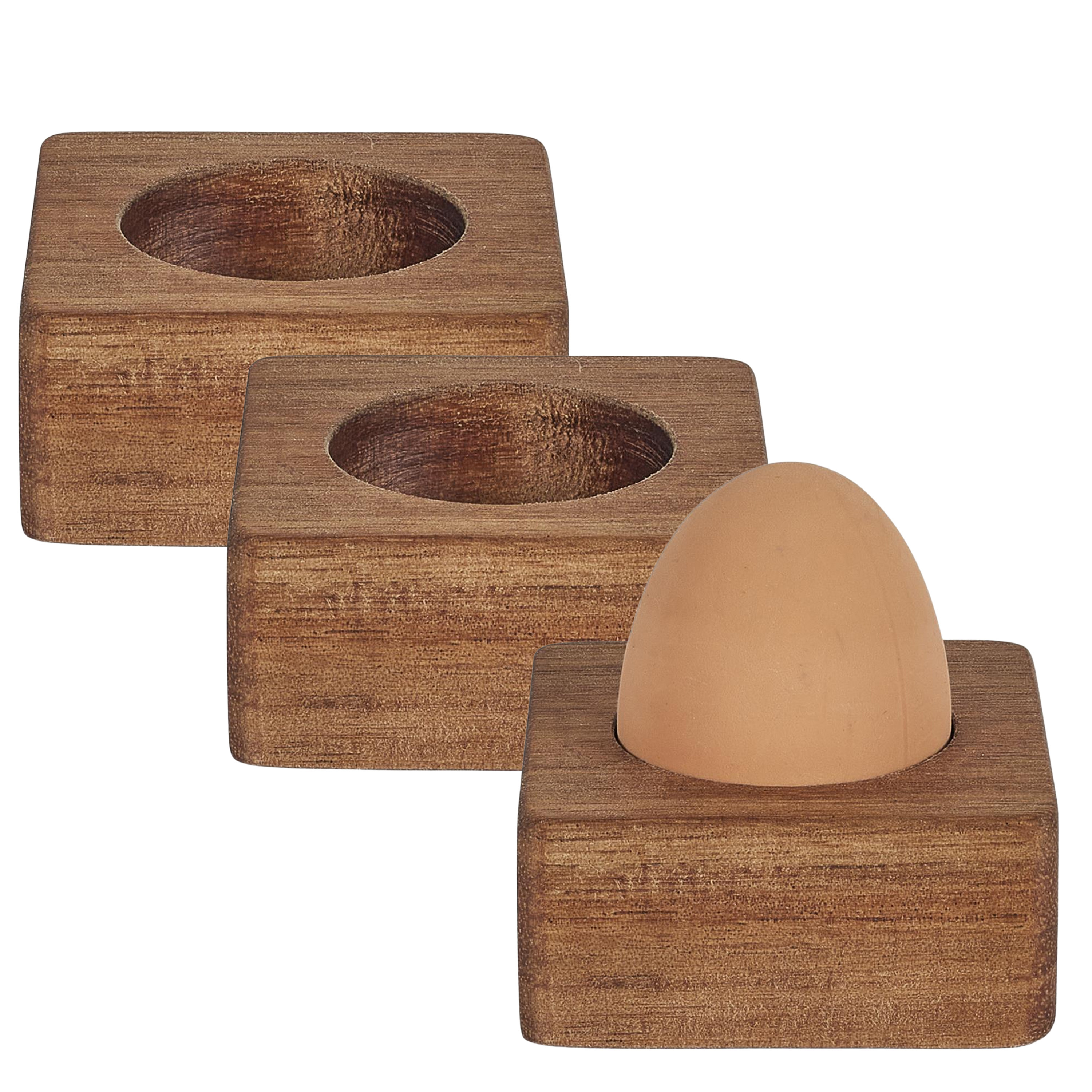 Home Deco Factory eierdop - 6x - acacia hout - donkerbruin - vierkant - 6,5 x 6,5 cm -
