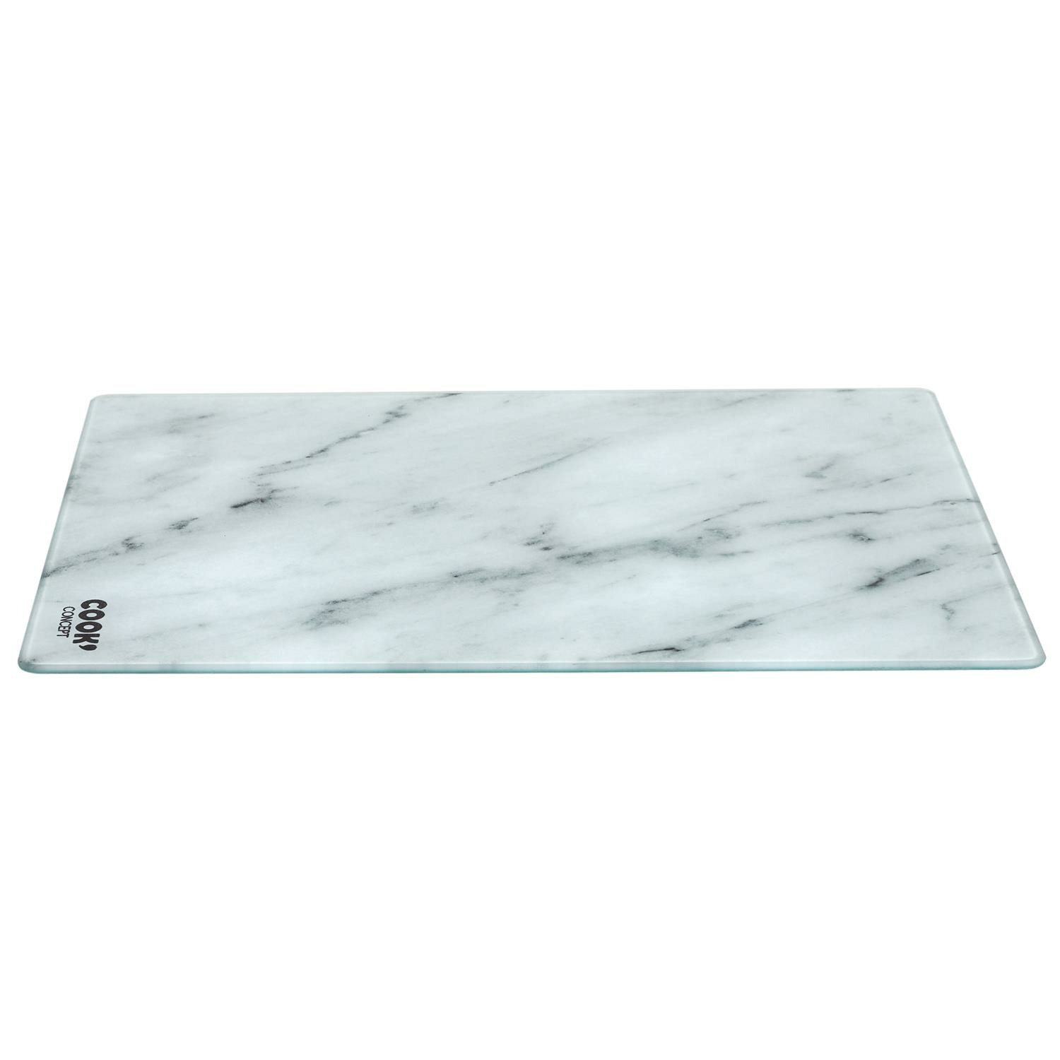 Cook Concept snijplank/serveerplank van glas - rechthoek - wit met marmer print - x 30 cm -