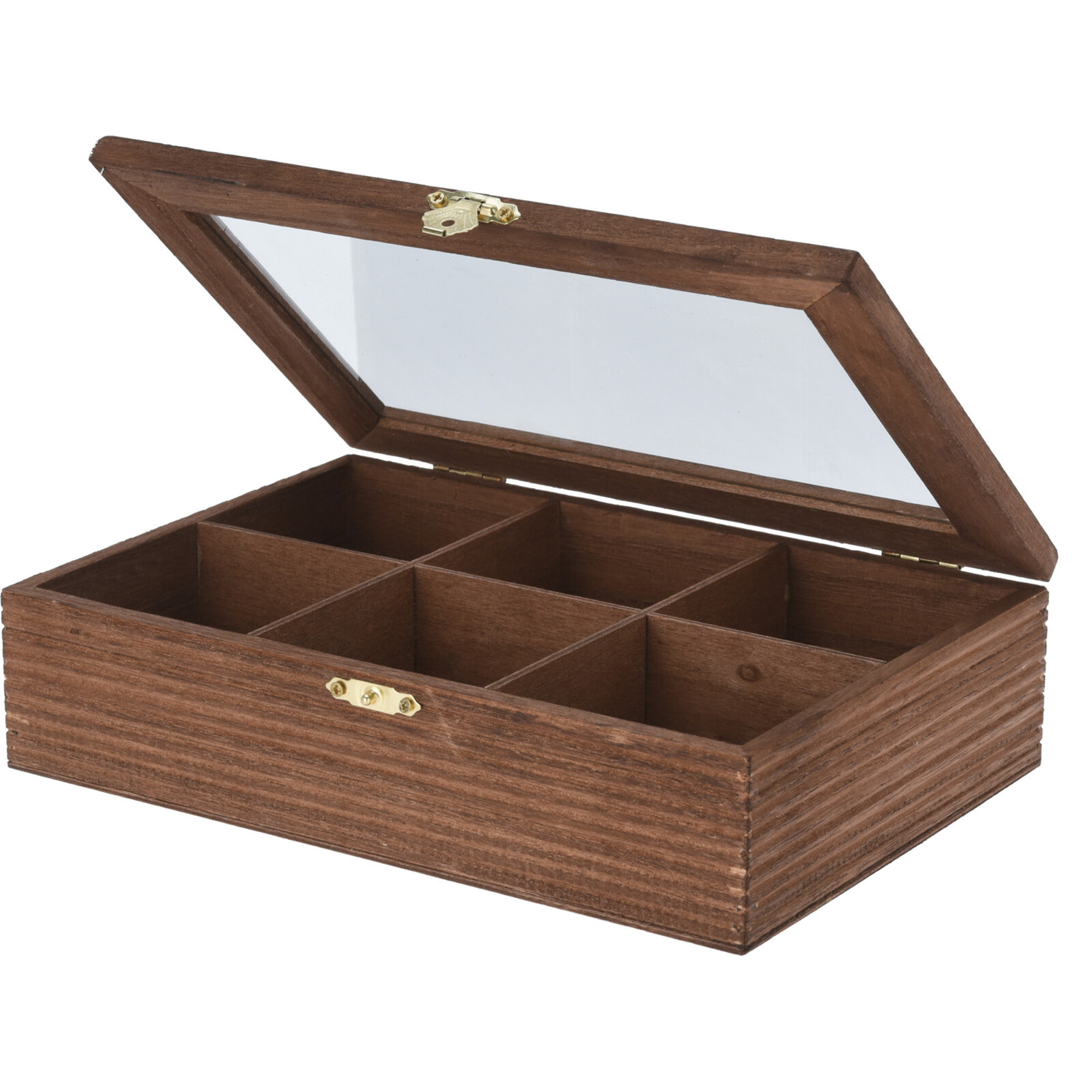 Bellatio Decorations Theedoos - 6-vaks - bruin - hout - 24 x 16 x 6 cm - theekist -