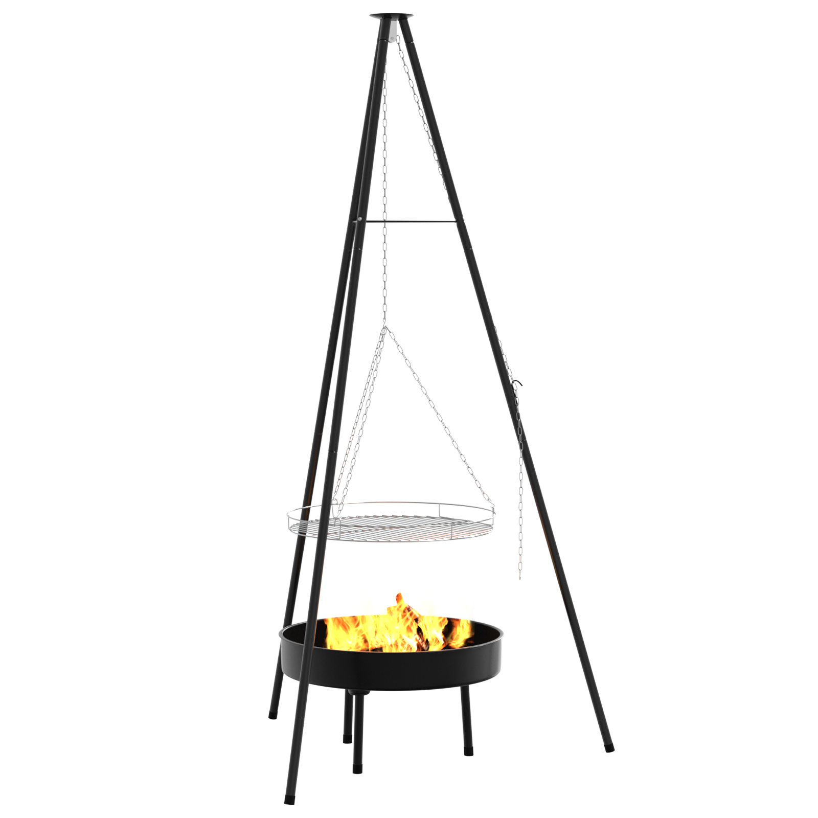 vidaXL Kookdriepoot voor het kampvuur met grillrooster en vuurtray 170 cm