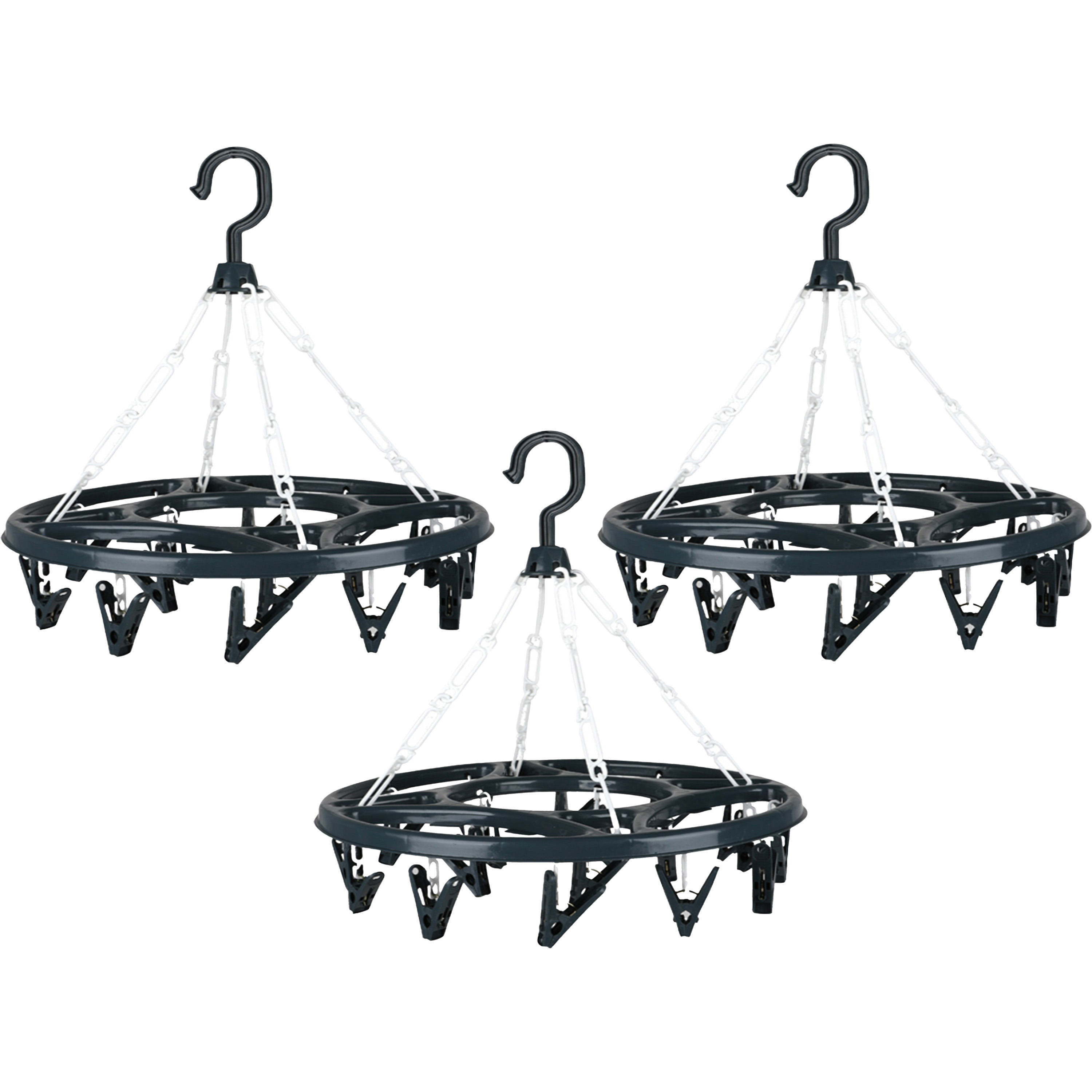 Urban Living Wasgoed droogcarrousel/droogmolen - 3x - 18 clips/knijpers - antraciet - kunststof - 32 cm -