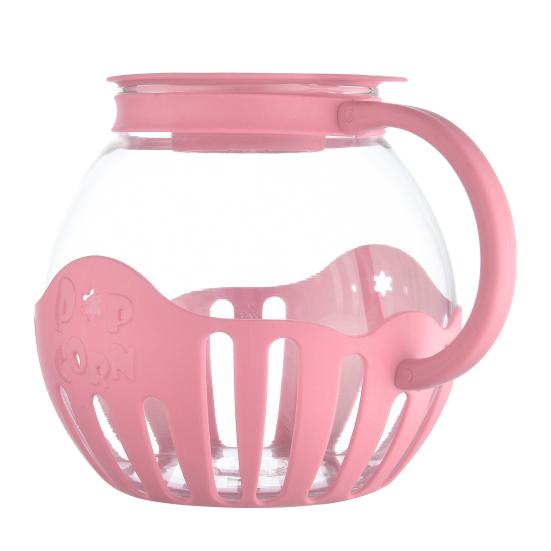Pavo Glazen magnetron popcorn popper 3-in-1 multifunctionele pot met siliconen deksel voor familiefeestjes Hoge temperatuur bestendig BPA-vrij Eenvoudige popcorn maak gereedschappen roze