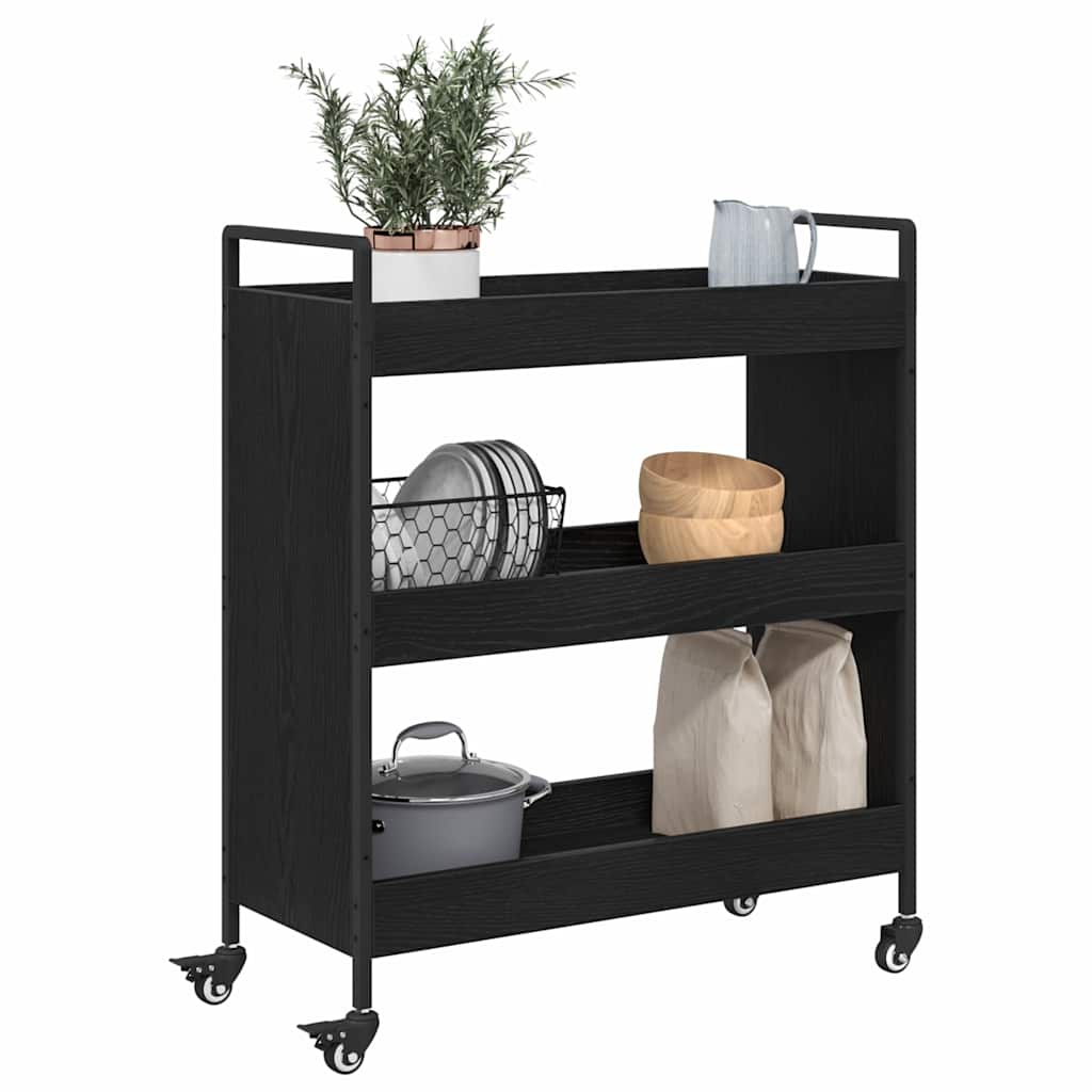 vidaXL Keuken Trolley Zwart eiken 70 x 30 x 82 cm Bewerkt hout