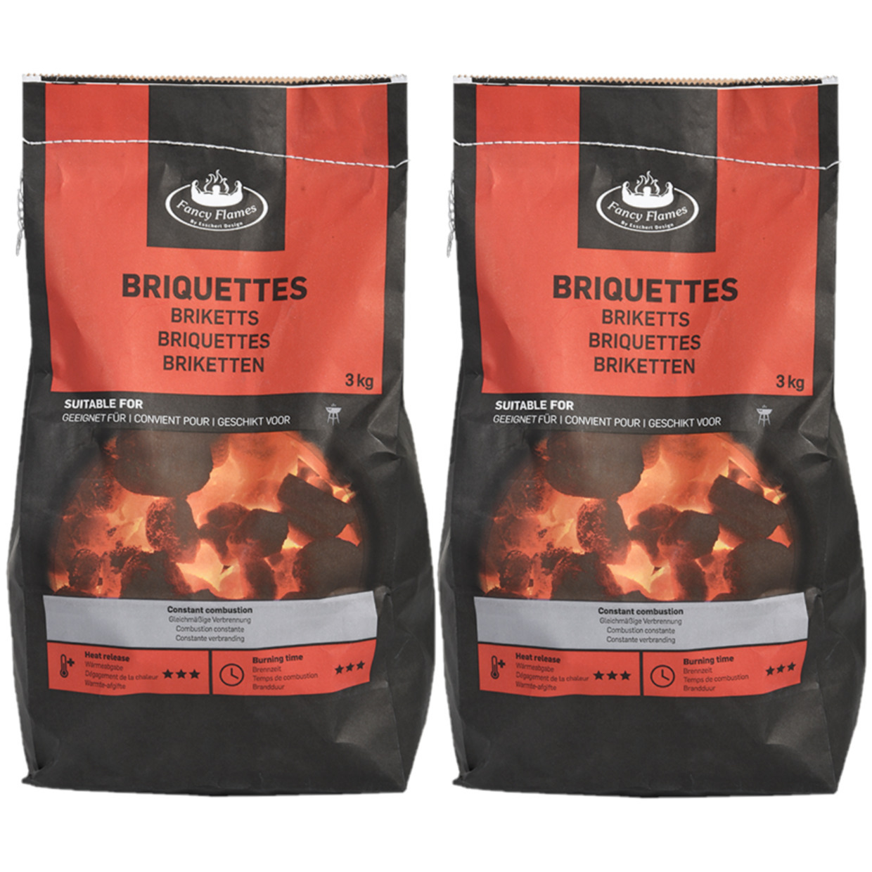Fancy Flames Barbecue/BBQ Briketten - 2x - 3 kilo - 100% natuurlijk - geschikt voor BBQ -