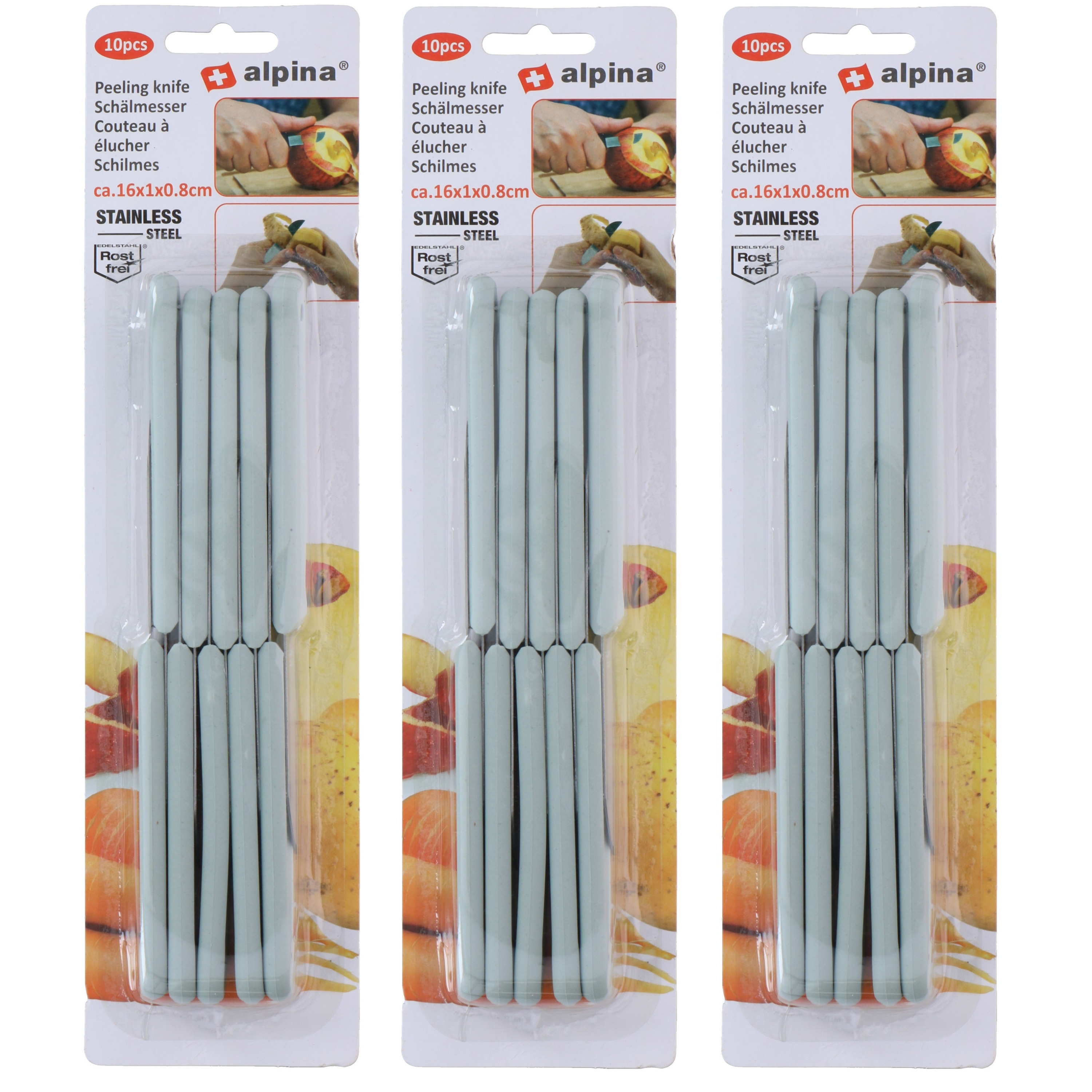 Alpina 30x Keukenmesjes/schilmesjes RVS met lichtgrijs kunststof handvat 16 cm -