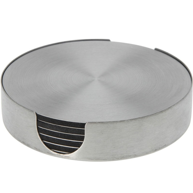 Bellatio Design Onderzetters - 6x - zilver - rvs - 10 cm - rond - schuimlaag -