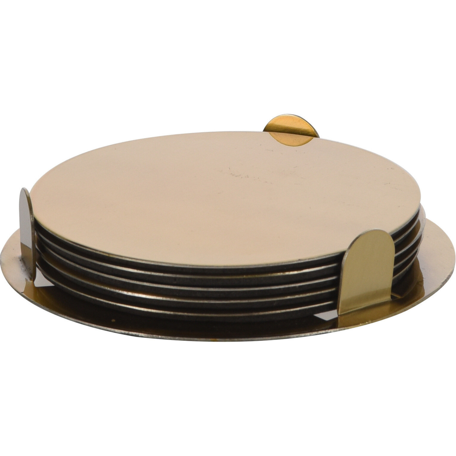Bellatio Design Onderzetters - 6x - goud - 8,5 cm - met houder -