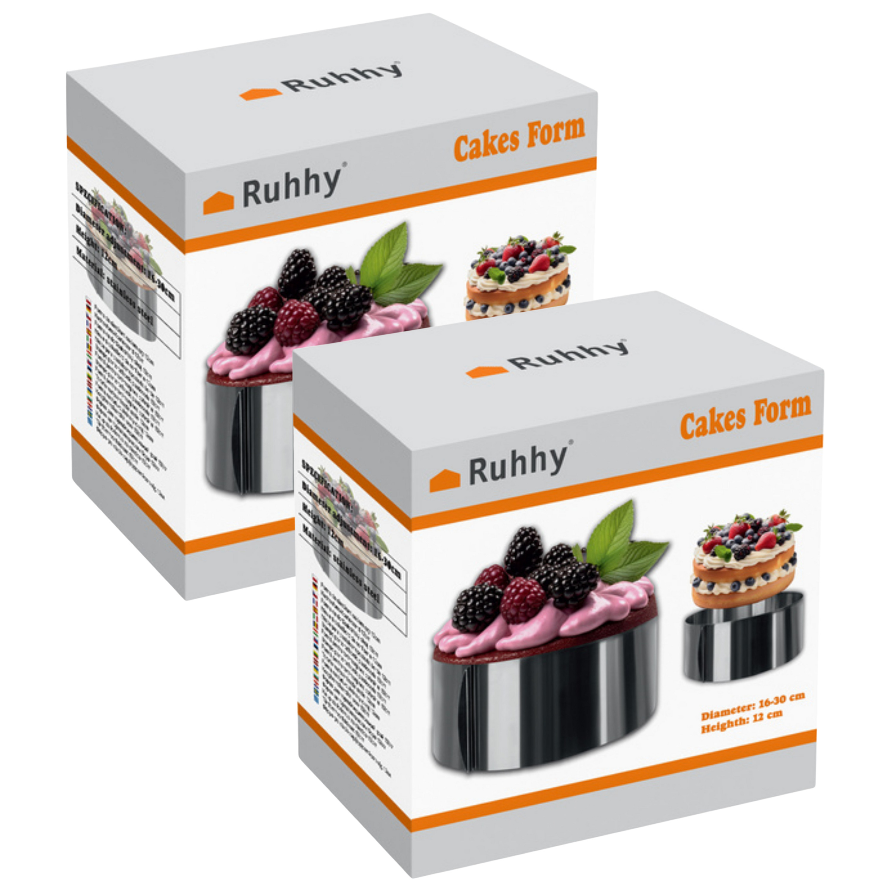 Ruhhy cakevorm/bakring verstelbaar - 2x - RVS - dia verstelbaar 16/30 cm - zilver - incl 2 clips -