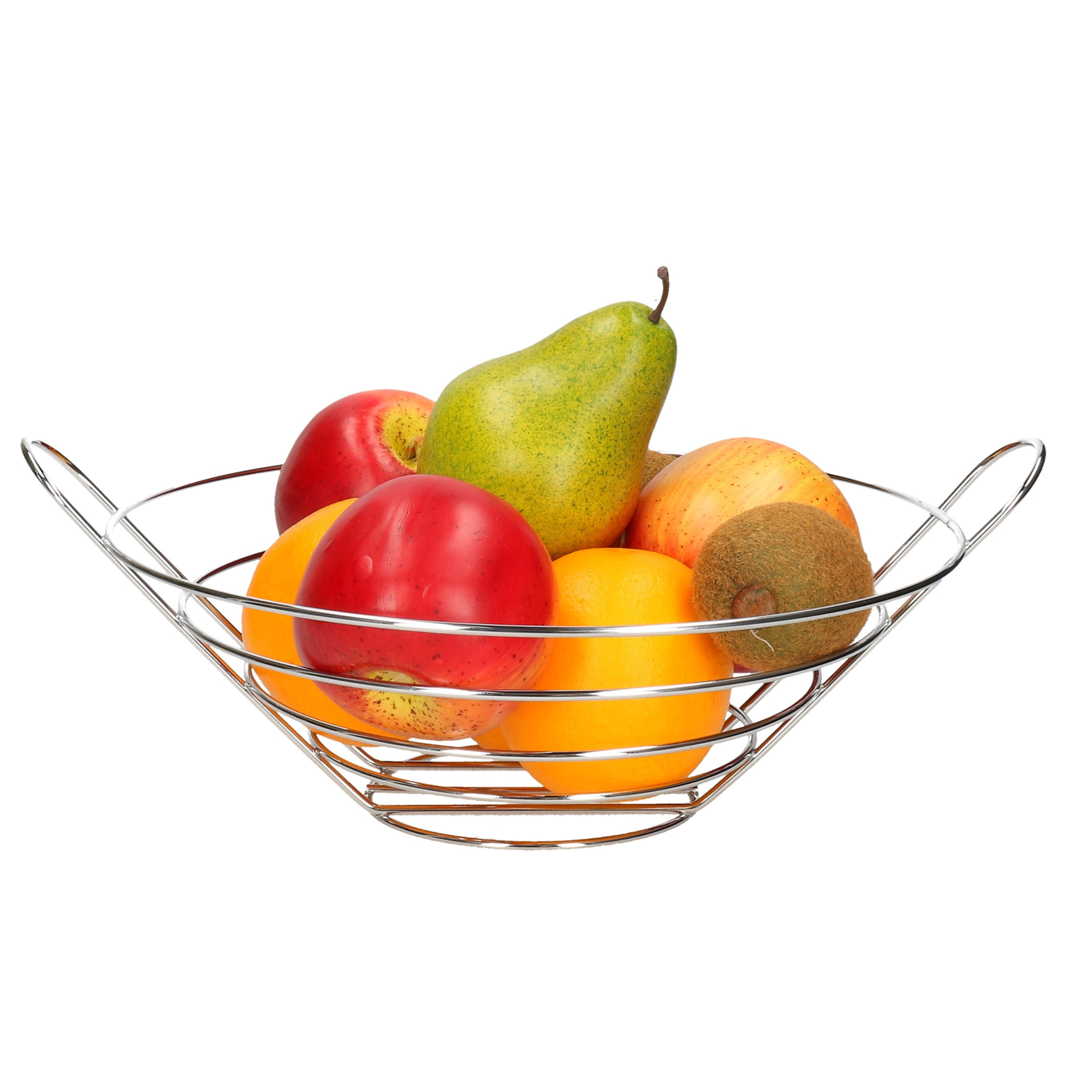 Merkloos Metalen fruitmand/fruitschaal zilver rond 33 x 27 x 12 cm -