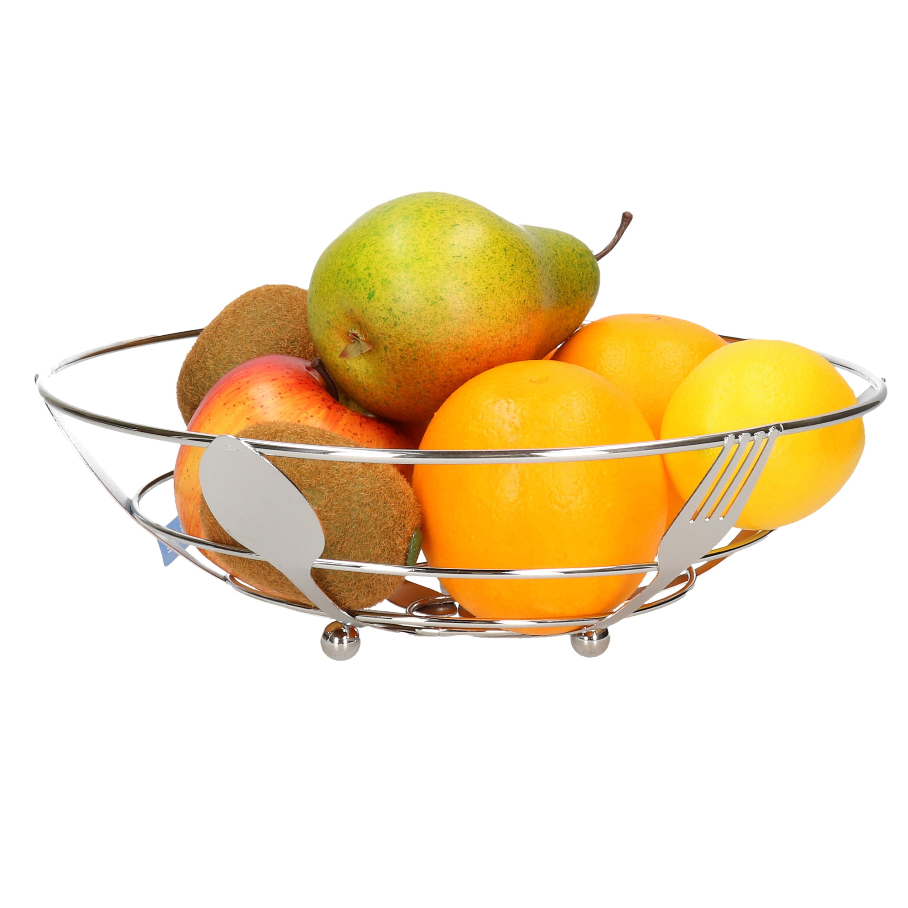Merkloos Metalen fruitschaal/fruitmand bestek zilver rond 26 cm -