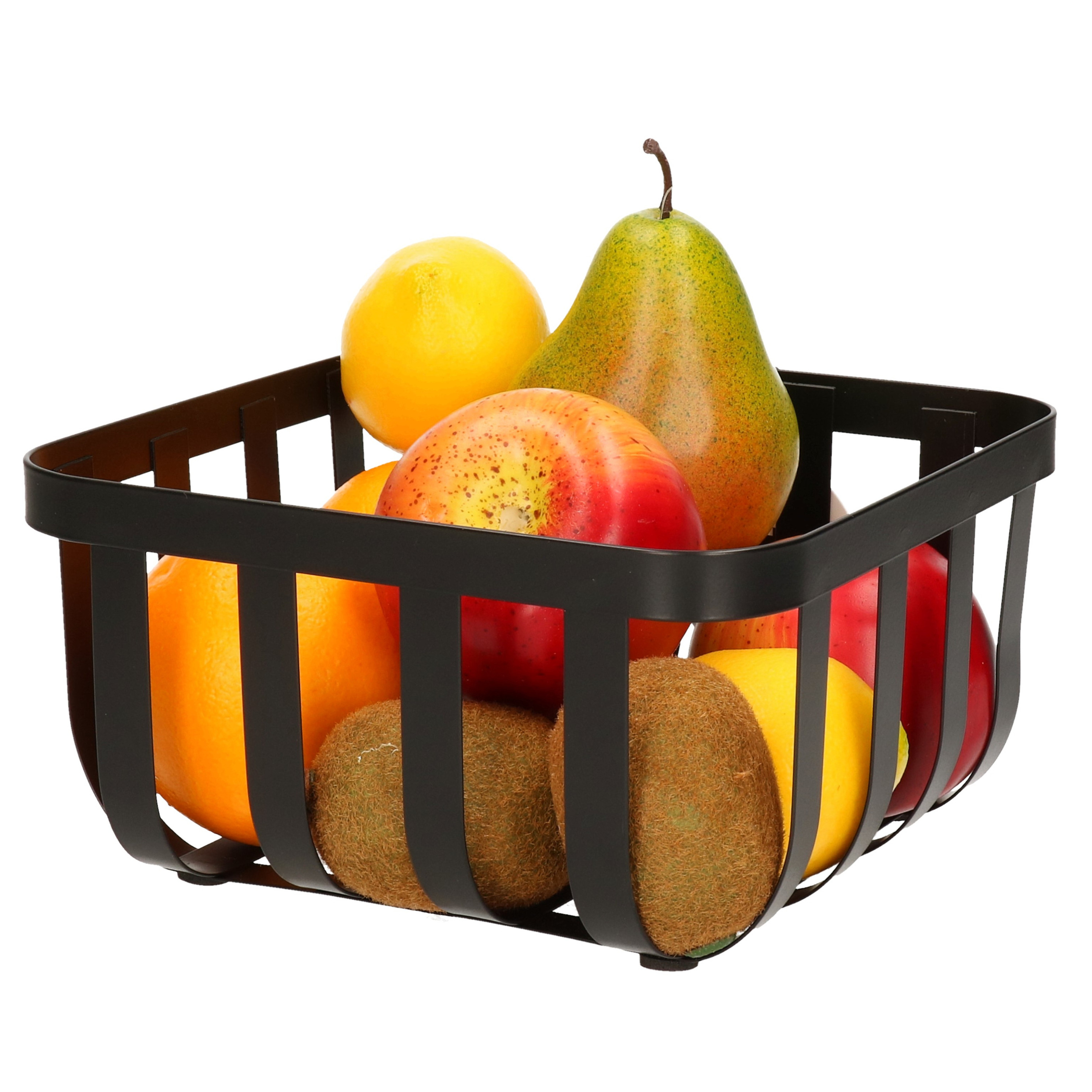 Merkloos Metalen fruitmand/fruitschaal zwart vierkant 20 x 20 cm -