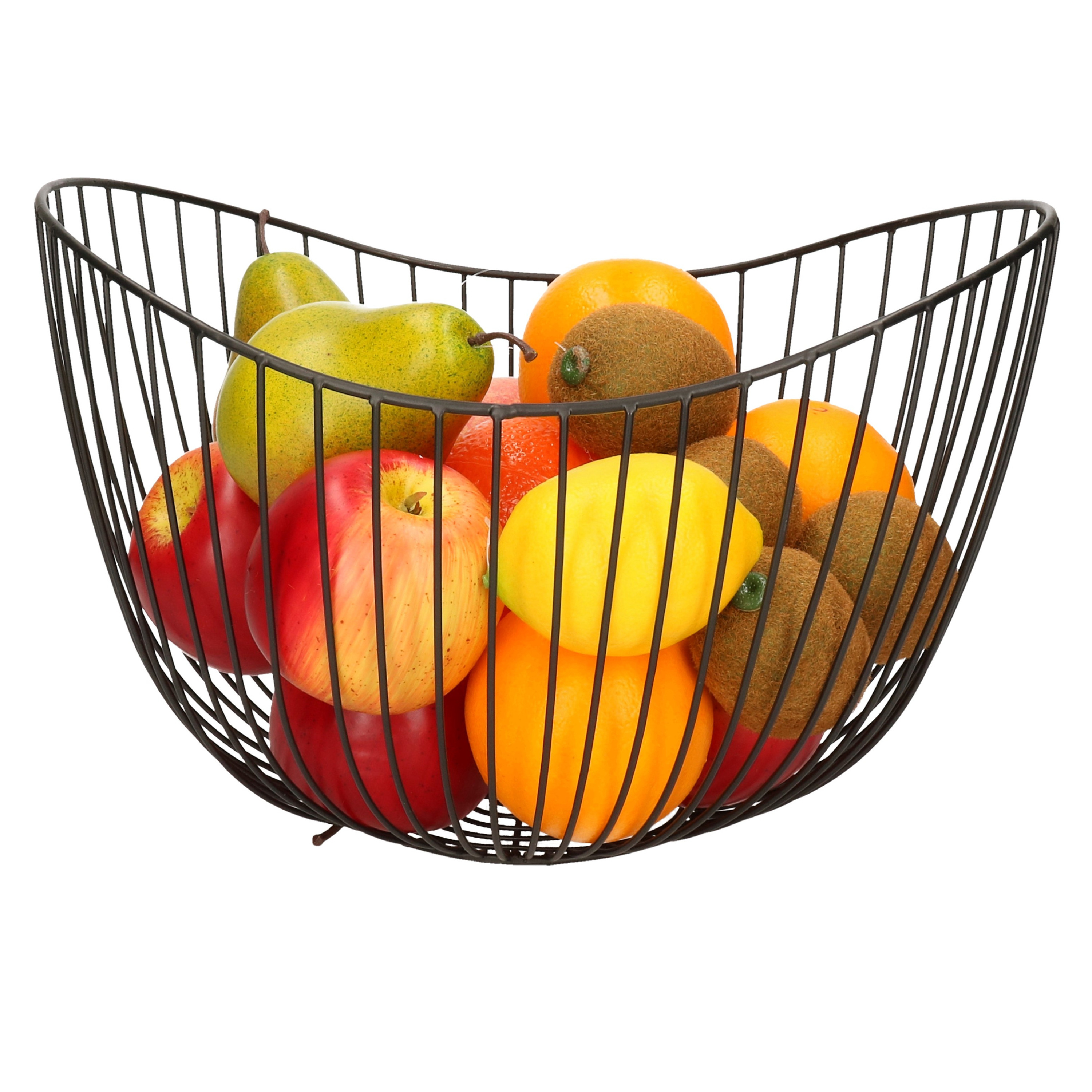 Merkloos Metalen fruitmand/fruitschaal zwart rond 26 x 17 x 24 cm -