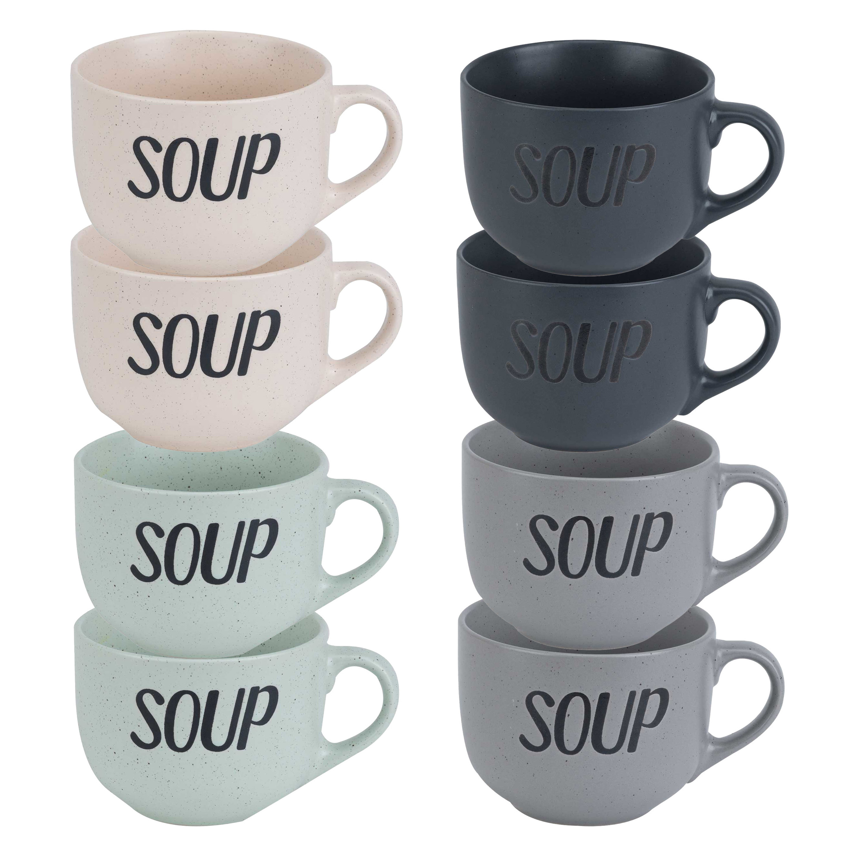 Cosy & Trendy Soepbekers/soepkommen - set 12x stuks - 11 x 8 cm - 510 ml - keramiek - mix kleuren -