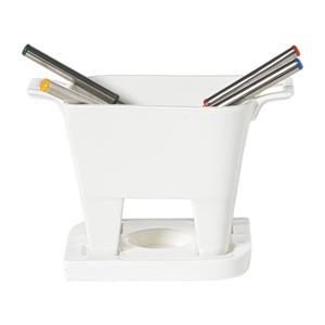 Xenos Fondue set met 4 vorken - wit - 20x12x10.5 cm