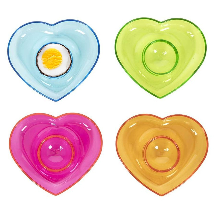 Merkloos Eierdopjes Hart - set van 8x - multi kleuren - kunststof - 9 x 2 cm -