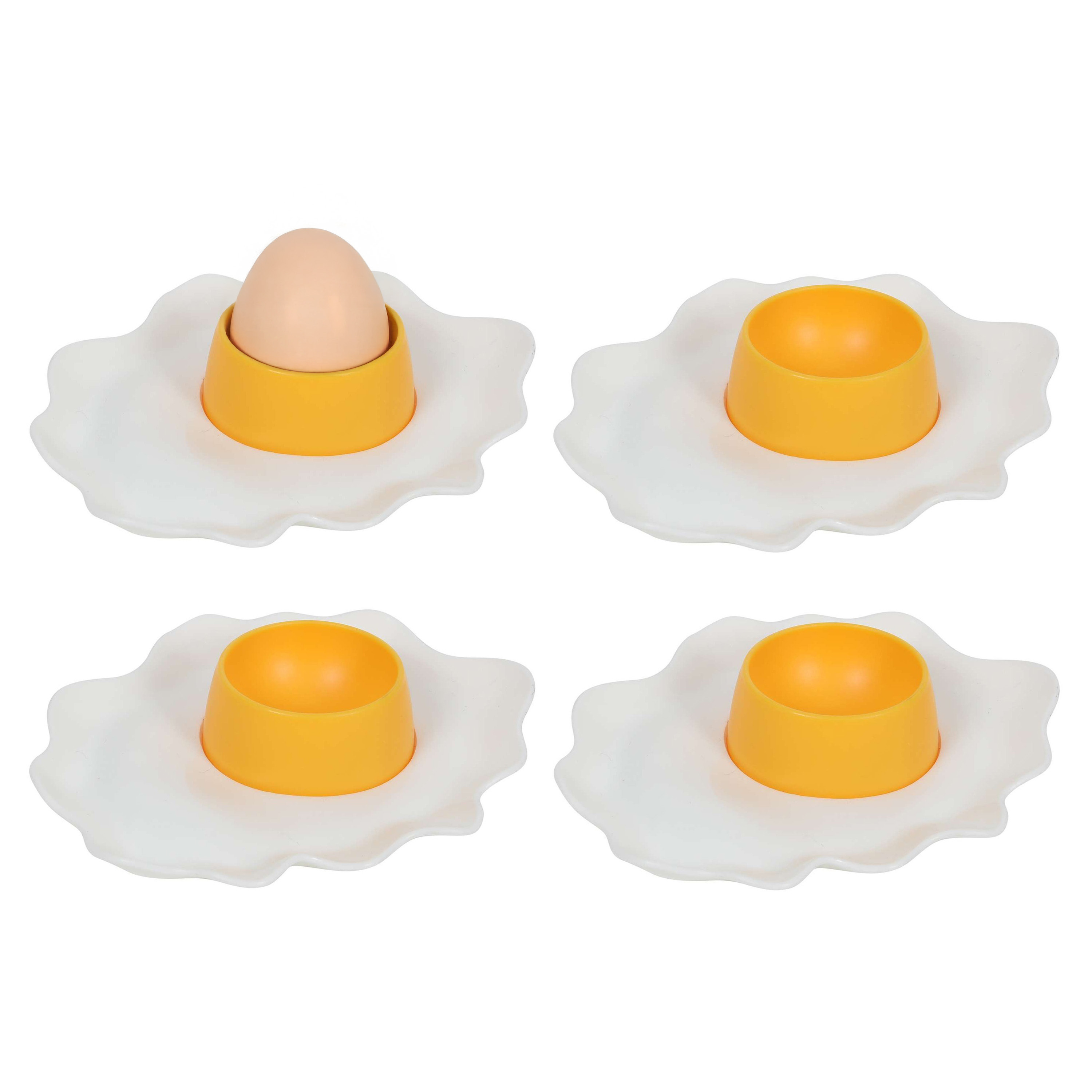 Bellatio Design Eierdopjes Spiegelei - set van 8x - eitjes - kunststof - 9 x 2 cm -