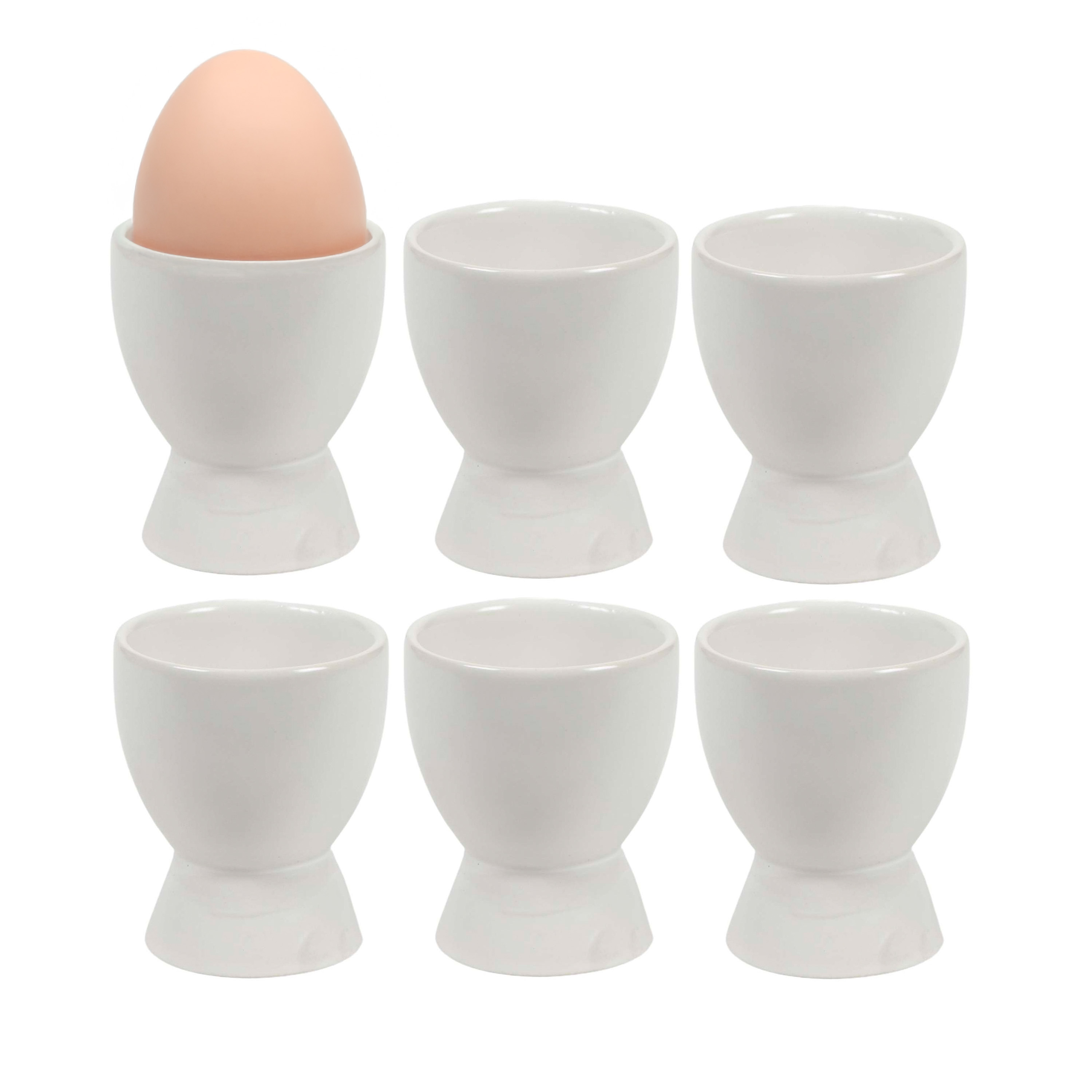 Bellatio Design Eierdopjes Bright White - set van 12x - wit - keramiek - 8 x 6 cm -