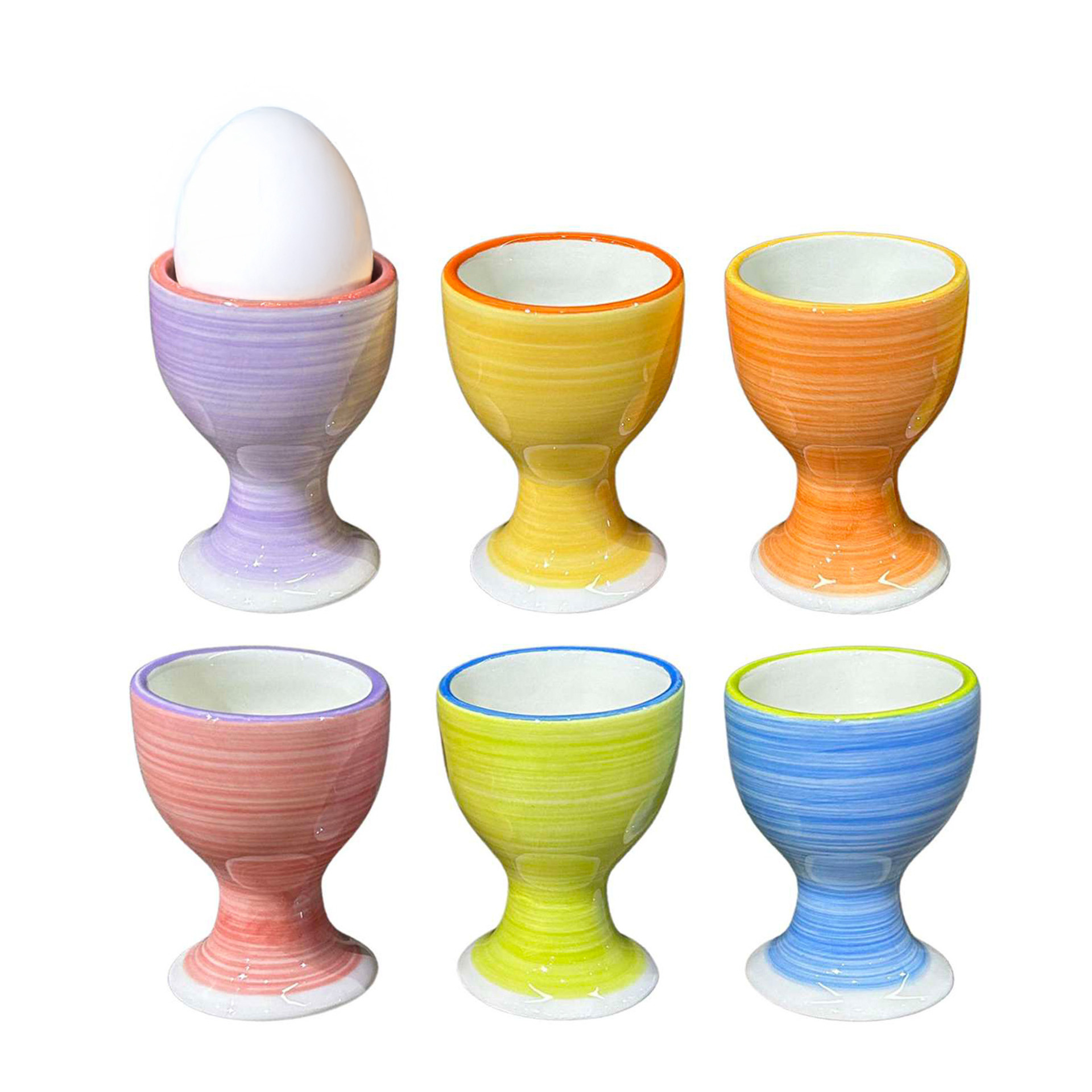Bellatio Design Eierdopjes Spring Vibes - set van 12x - multi kleuren - keramiek - 5 x 7 cm -