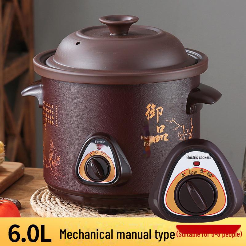 Xing Hui Multifunctionele elektrische stoofpan: 2,5-6L keramische braadpan voor pap en soep 6.0L Mechanical Electric Stew Pot zwart