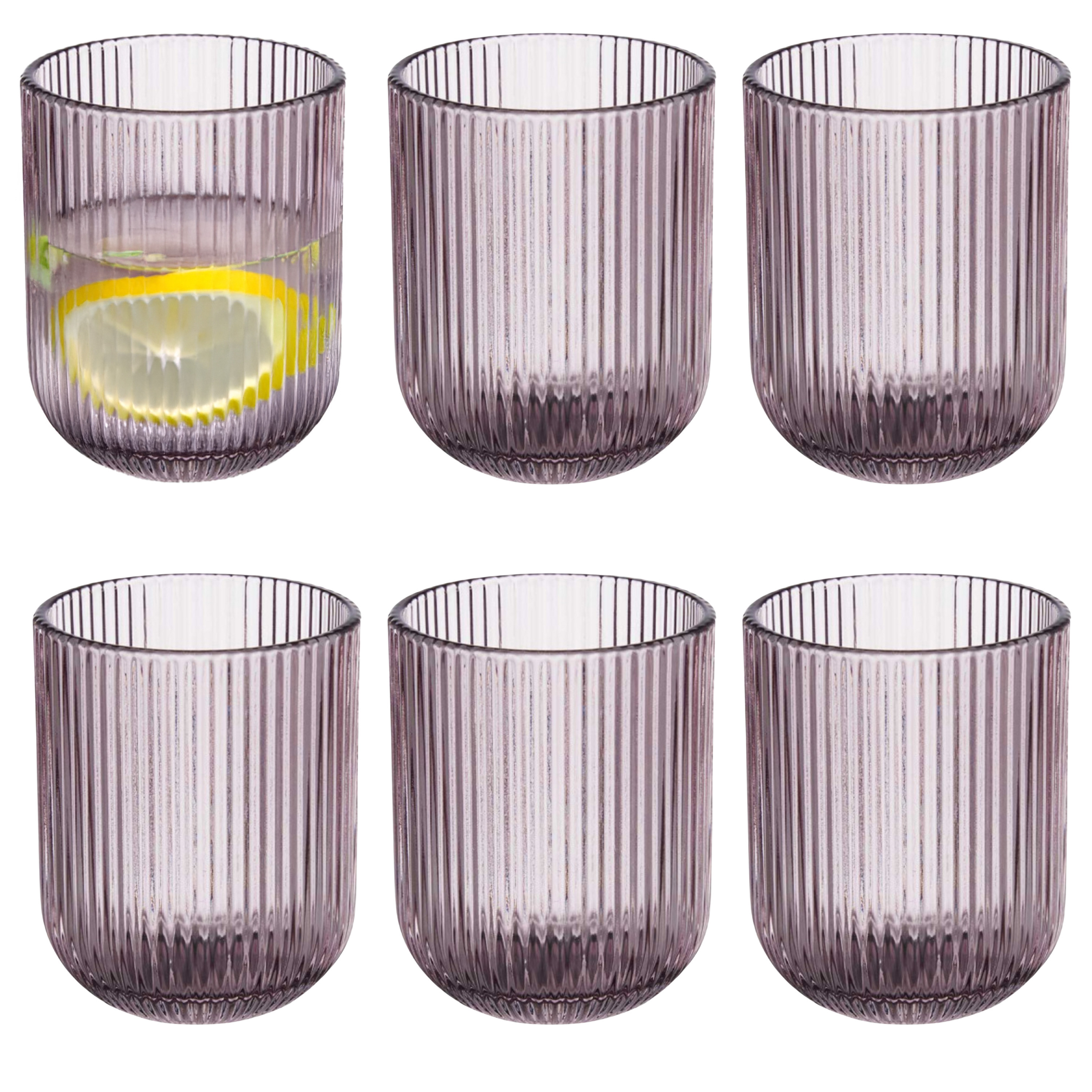 Vivalto Waterglas roze - 6x stuks - glas - met relief - 270 ml -