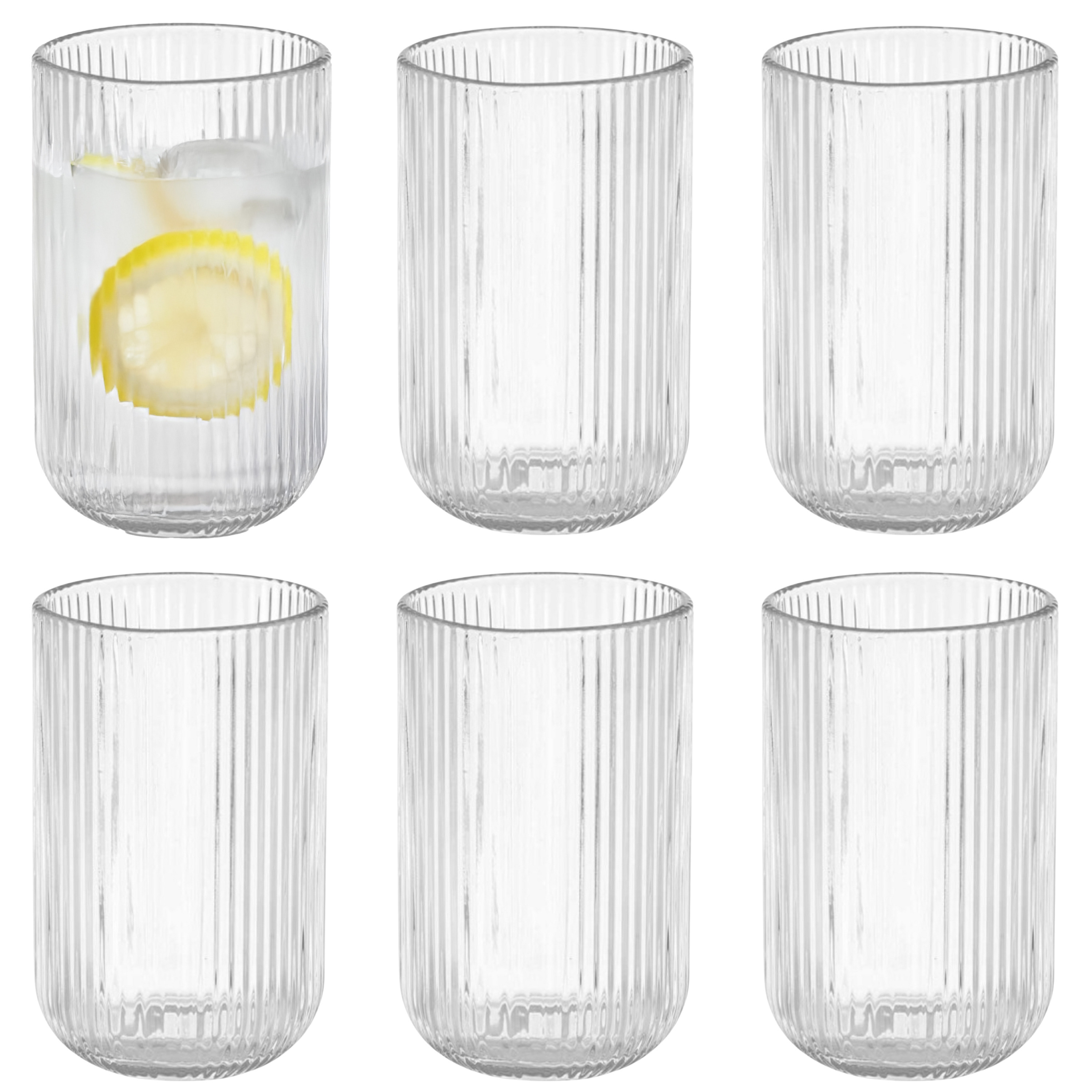 Vivalto Longdrink - 6x stuks - 430 ml - glas - transparant - relief -