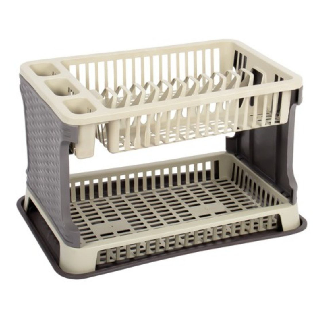 CM Afwas afdruiprek 2-Laags - bruin/ivoor rotan - 45 x 30 x 28  - Afwasrek - kunststof - afwassen en -