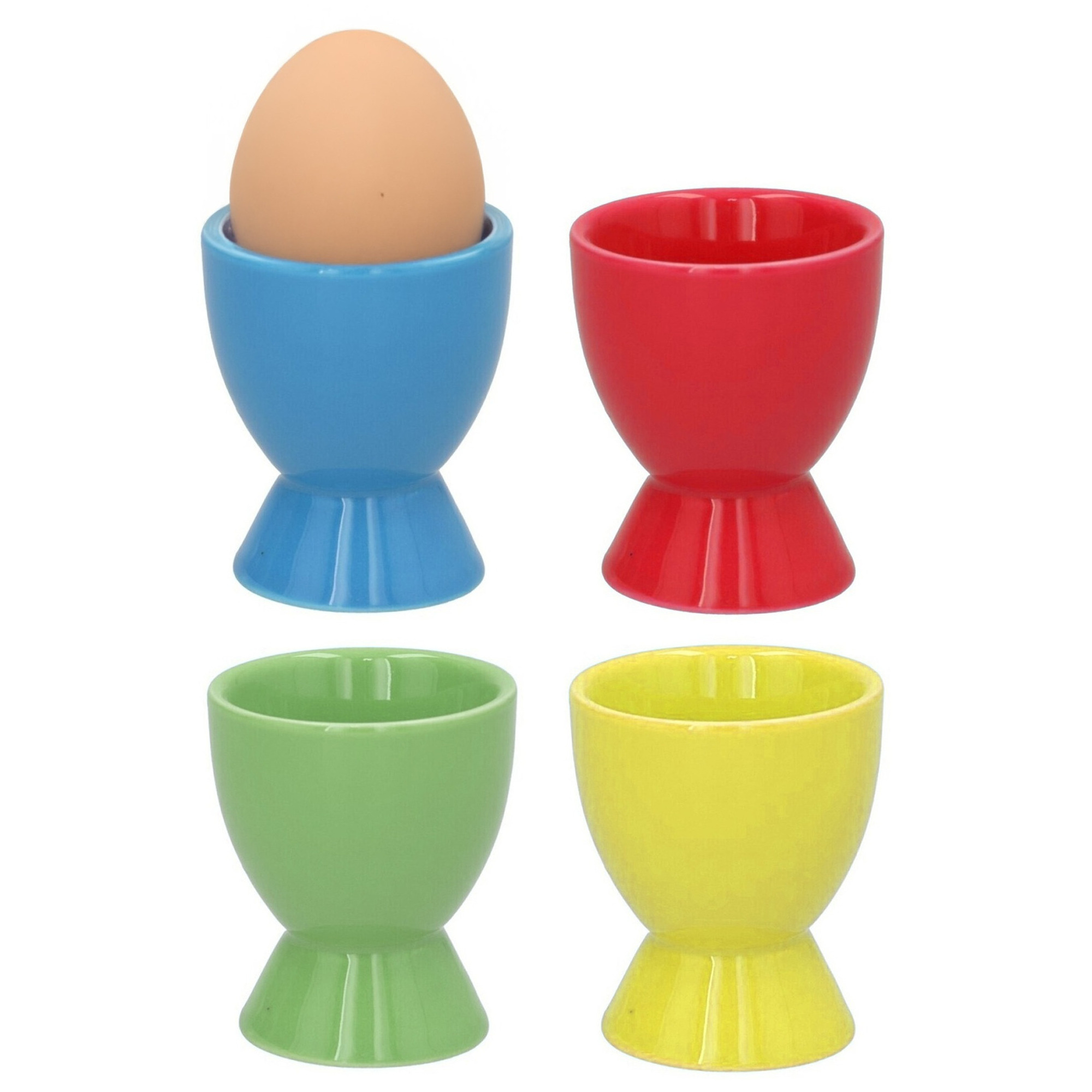 Bellatio Design Eierdopjes Basic - set van 12x - multi kleuren - porselein - 5 x 6 cm -